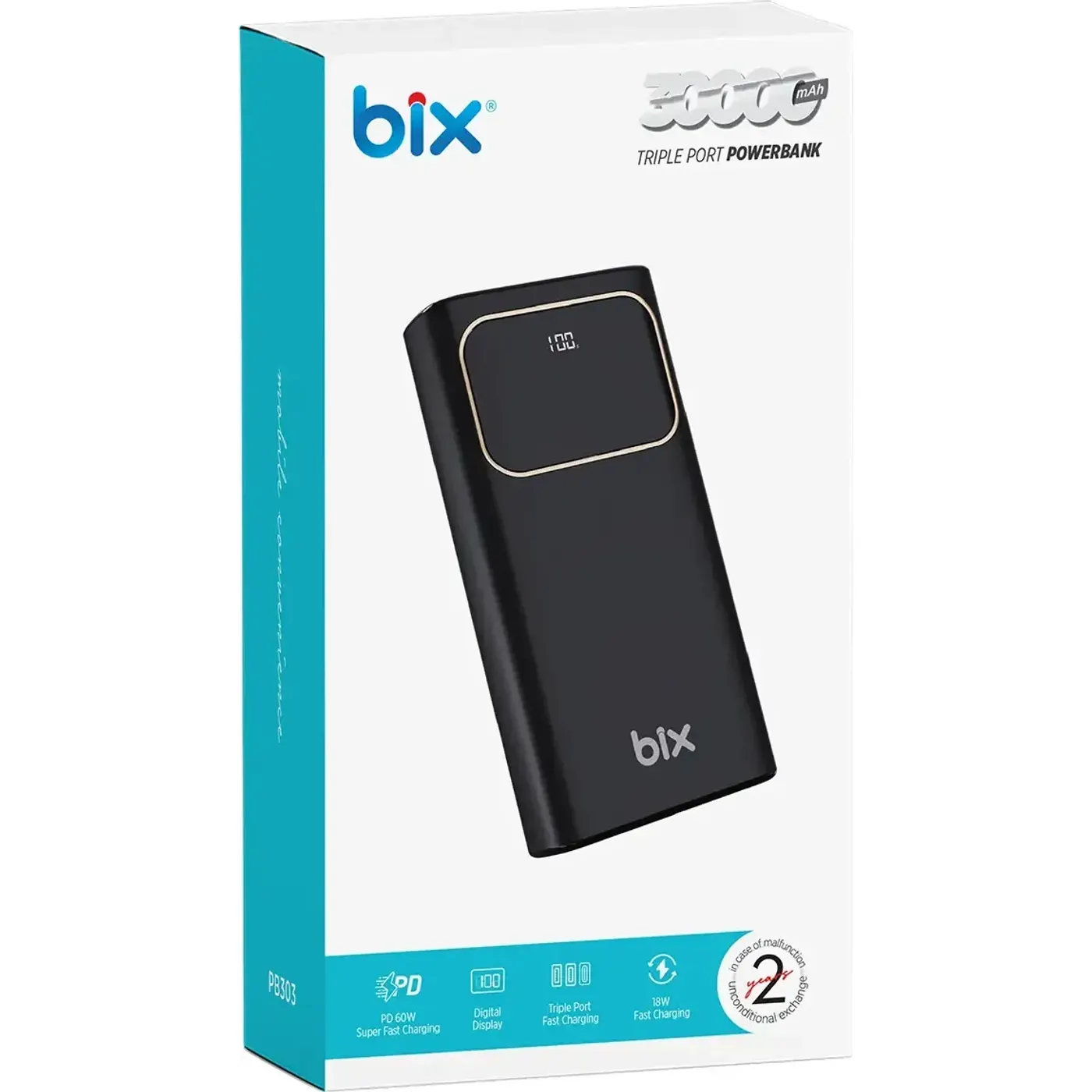PB303 30000mAh 60W 2*USB-A ve Type-C PD Üç Powerbank — görsel 5