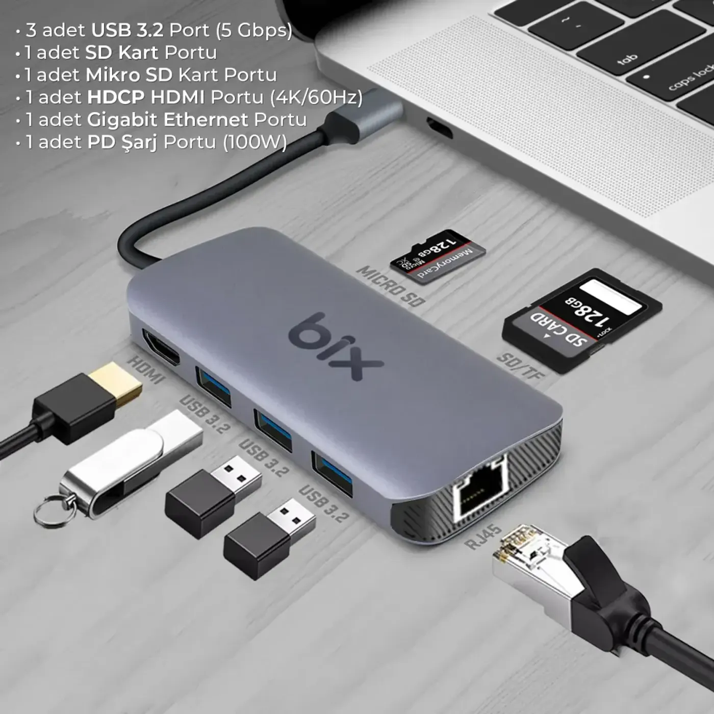 BX10HB-PRO Type-C Kart Okuyucu 4K/60Hz HDMI 1000Mbps — görsel 5