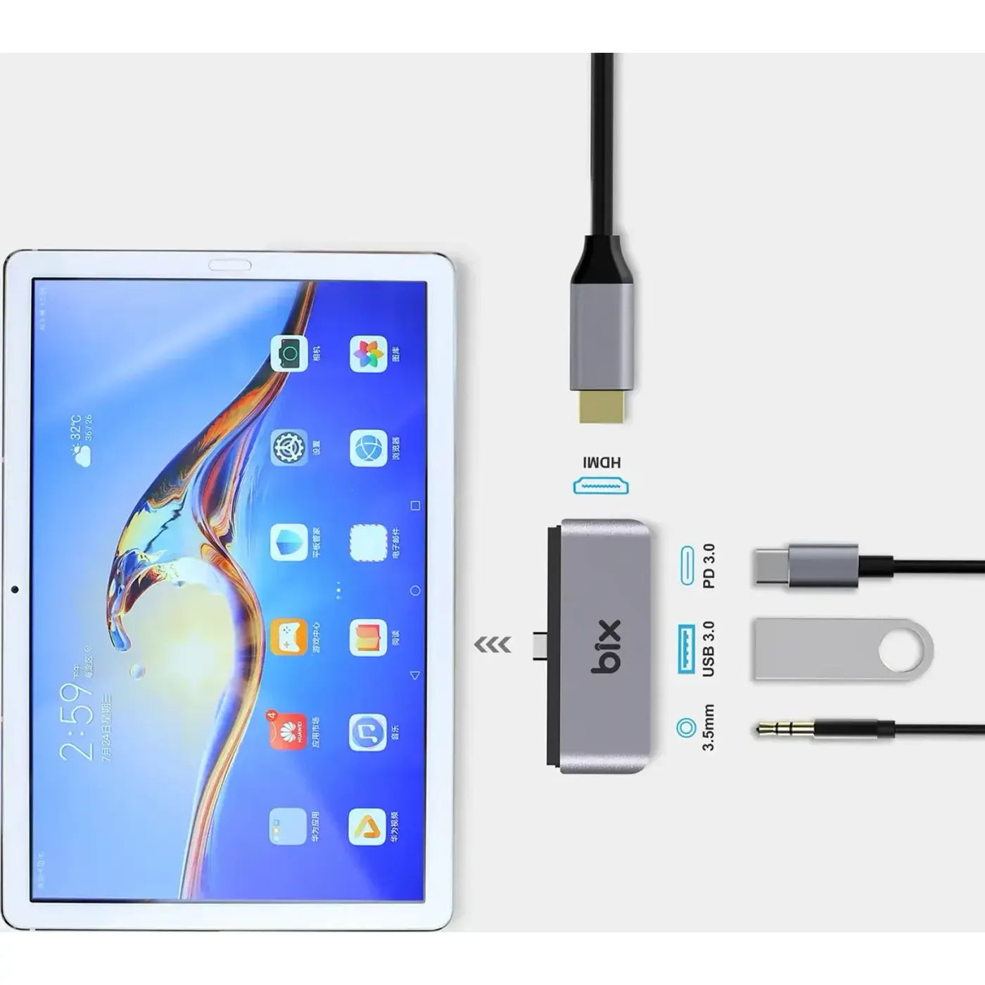 BX16HB Type-C USB 3.5mm Aux HDMI 4K Thunderbolt 3.0 PD — görsel 2