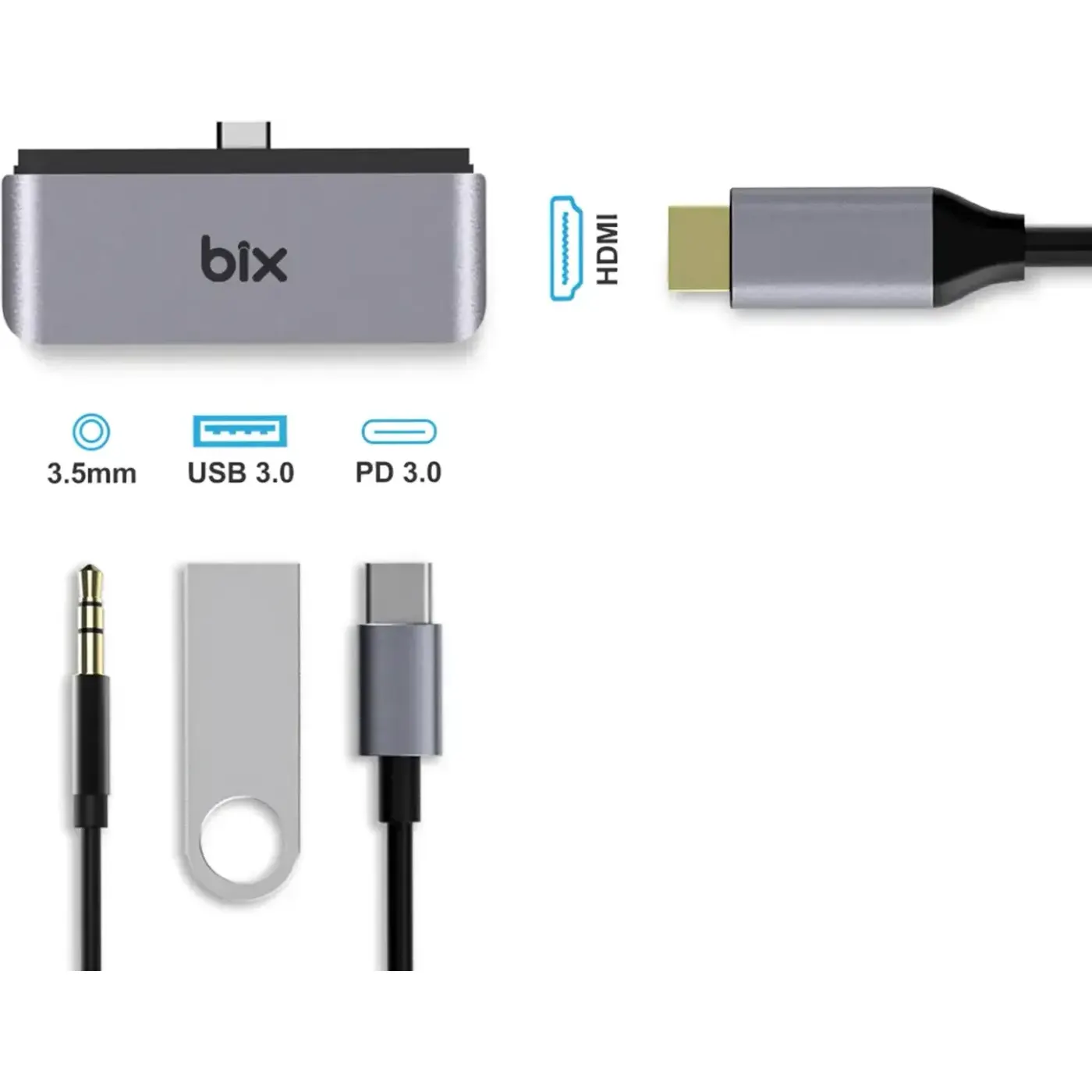 BX16HB Type-C USB 3.5mm Aux HDMI 4K Thunderbolt 3.0 PD — görsel 3