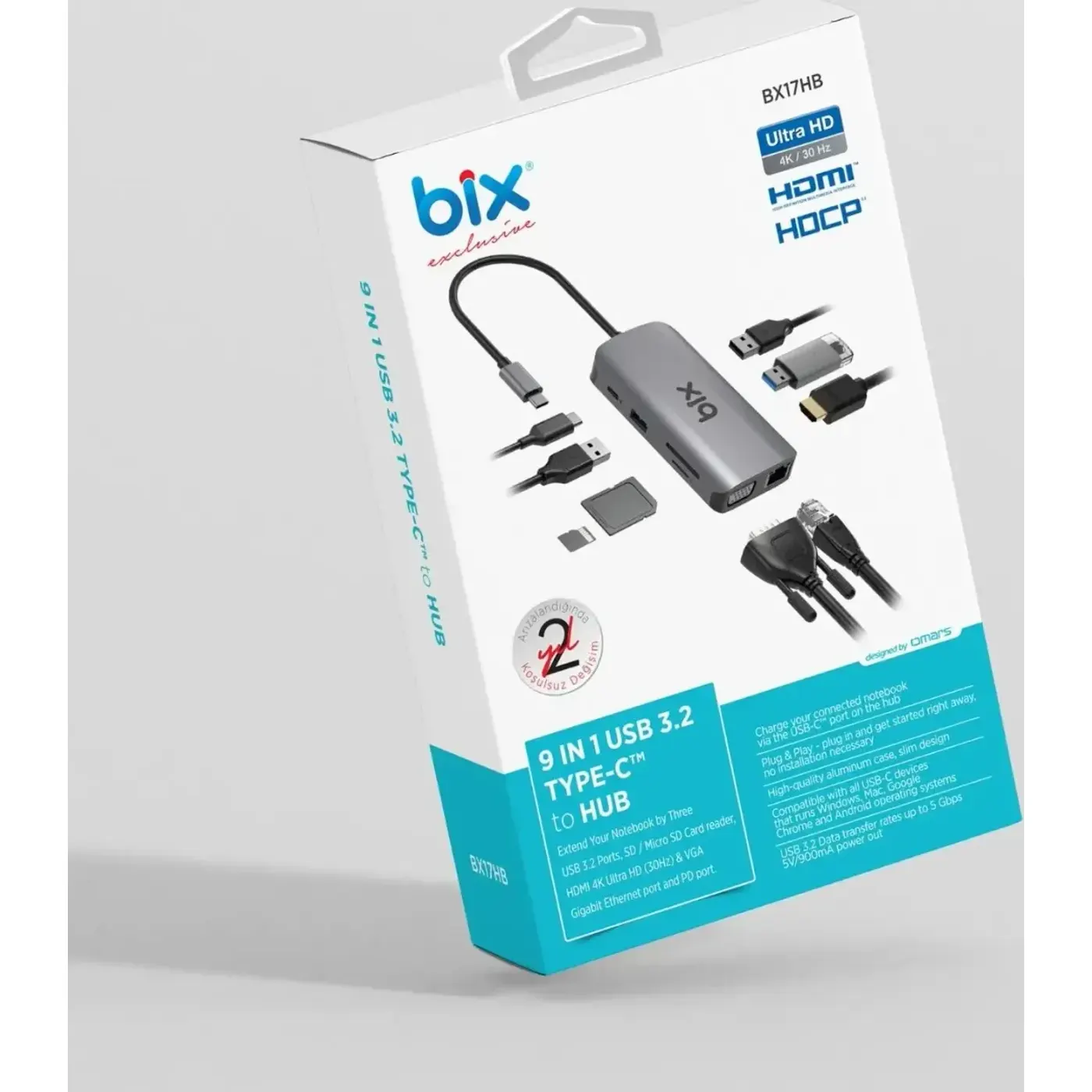 BX17HB Type-C to Gigabit Ethernet HDMI PD USB 3.2 Micro — görsel 4