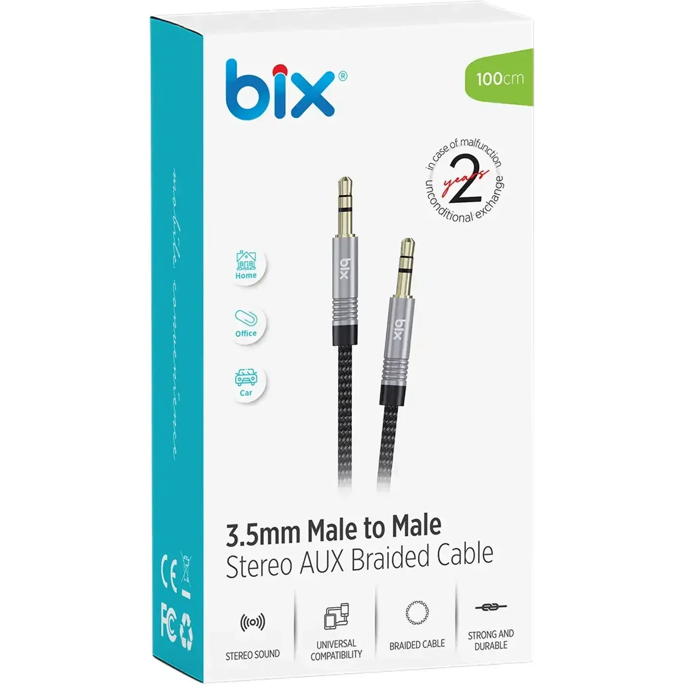 BXAU101 3.5mm Erkek to Erkek Örgülü TRS Stereo Aux Ses — görsel 4