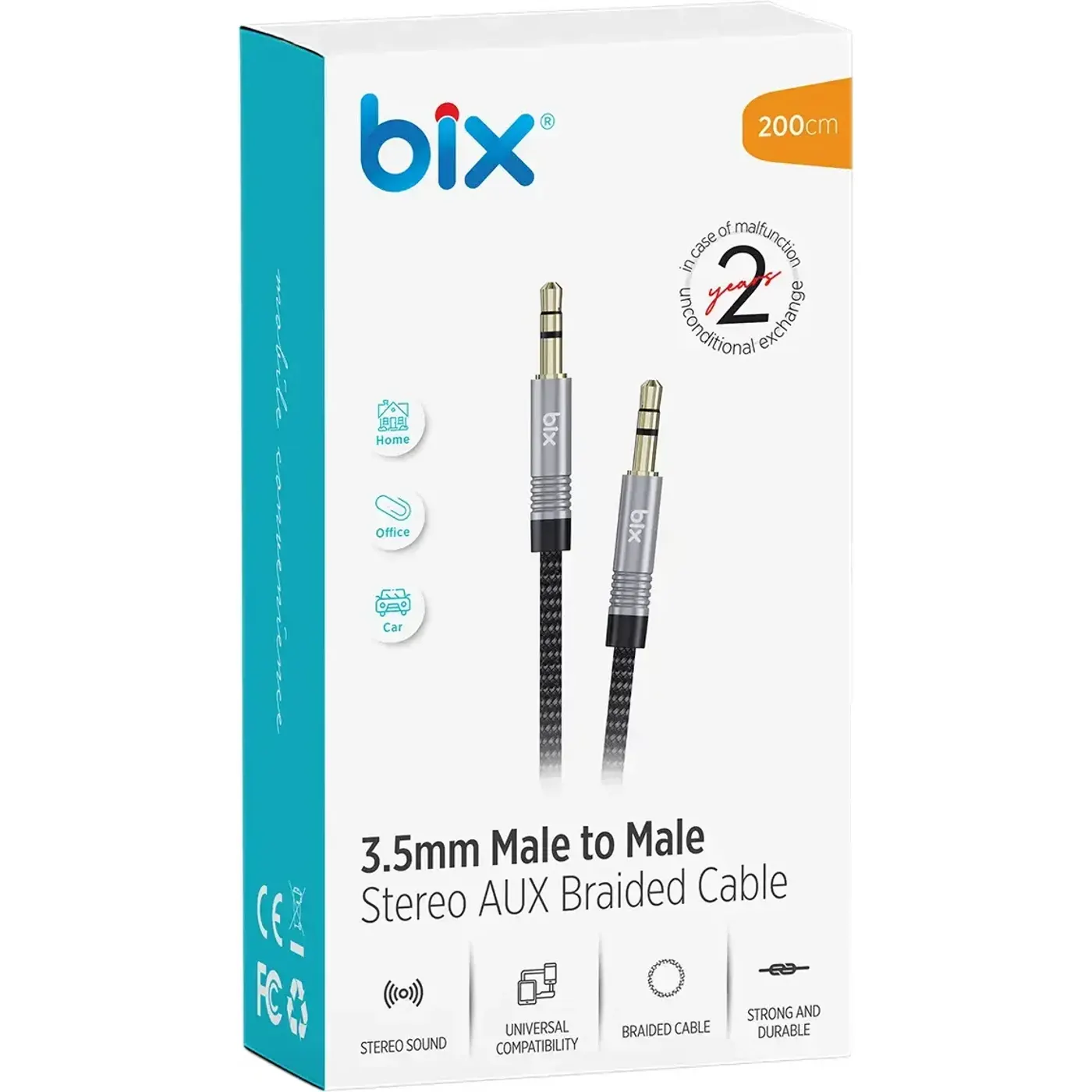 BXAU102 3.5mm Erkek to Erkek Örgülü TRS Stereo Aux Ses — görsel 4