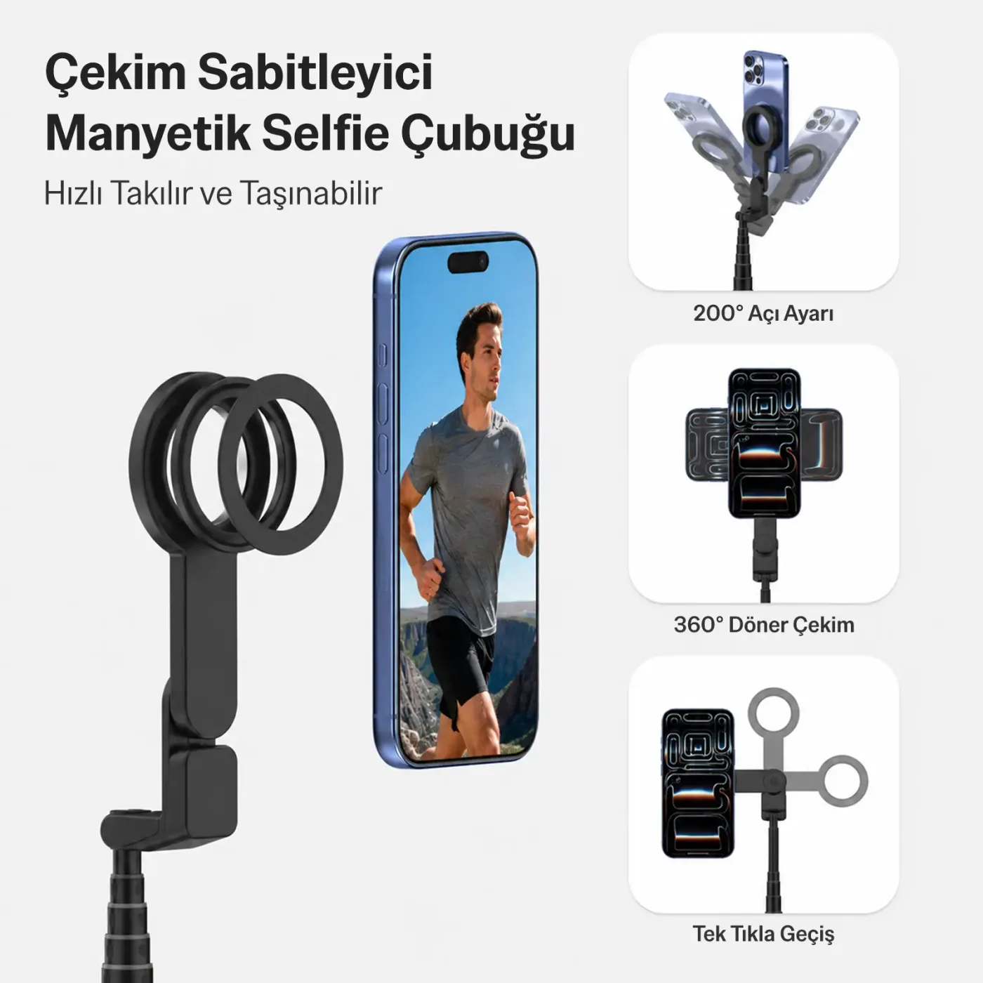 BS03 MagSafe Uyumlu Manyetik Selfie Çubuğu Tripod — görsel 3