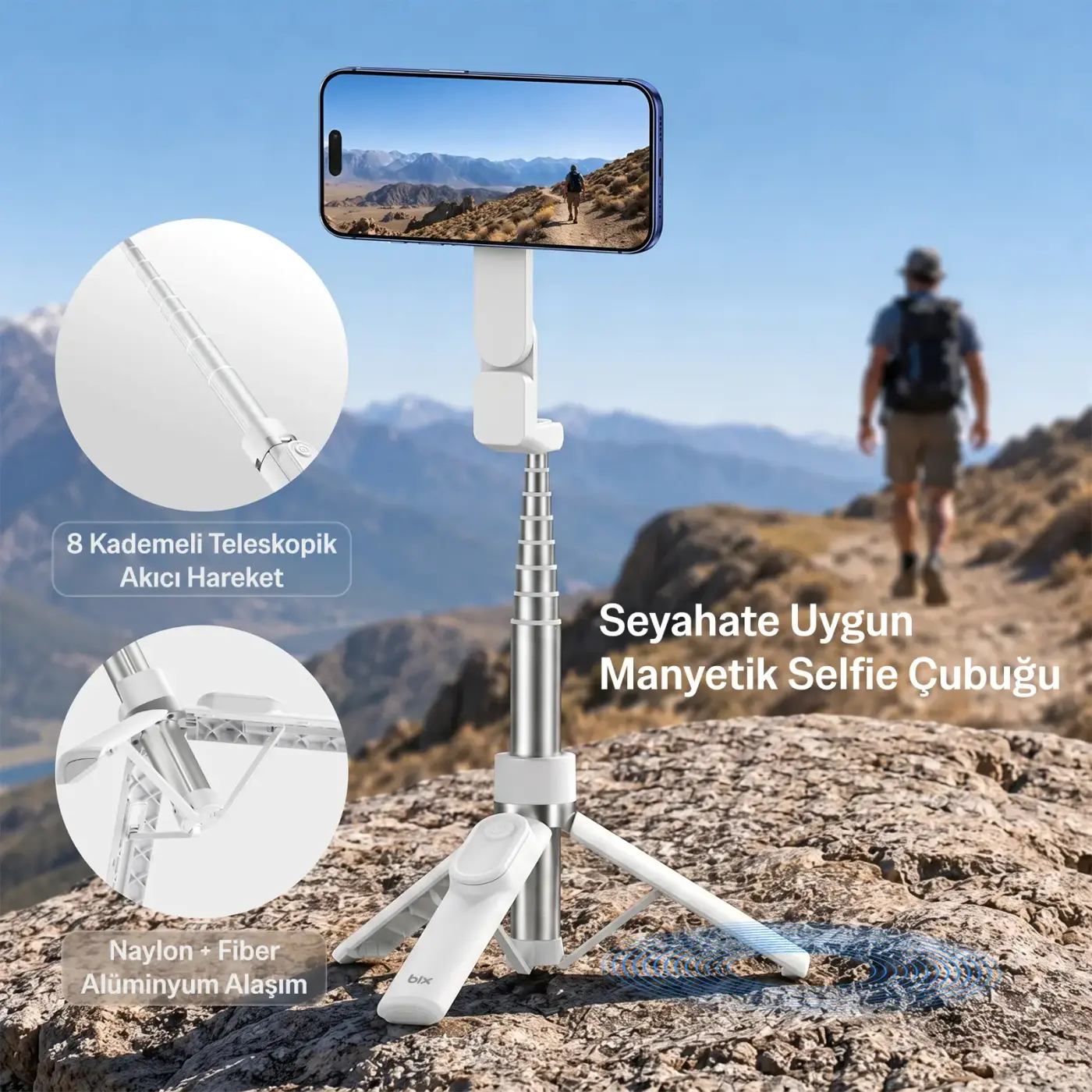 BS03 MagSafe Uyumlu Manyetik Selfie Çubuğu Tripod — görsel 6