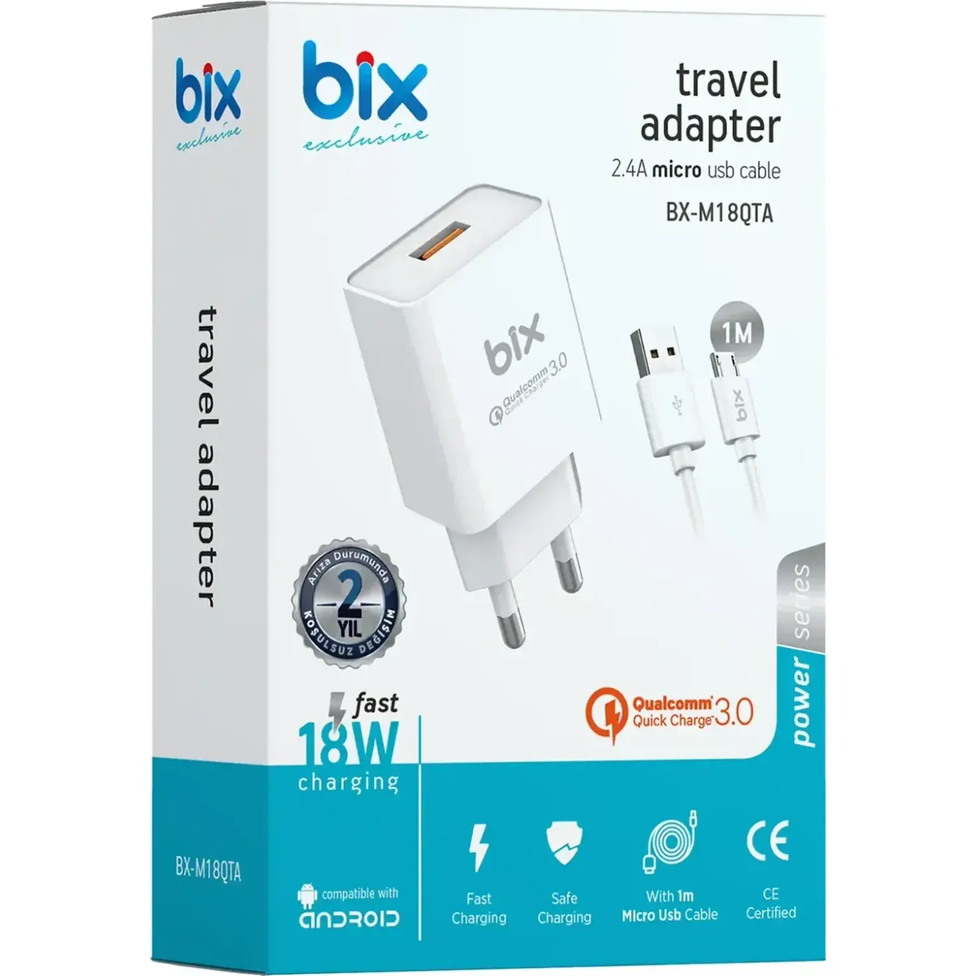 BX-M18QTA 18W Qualcomm 3.0 Hızlı Şarj Adaptörü ve Micro — görsel 4