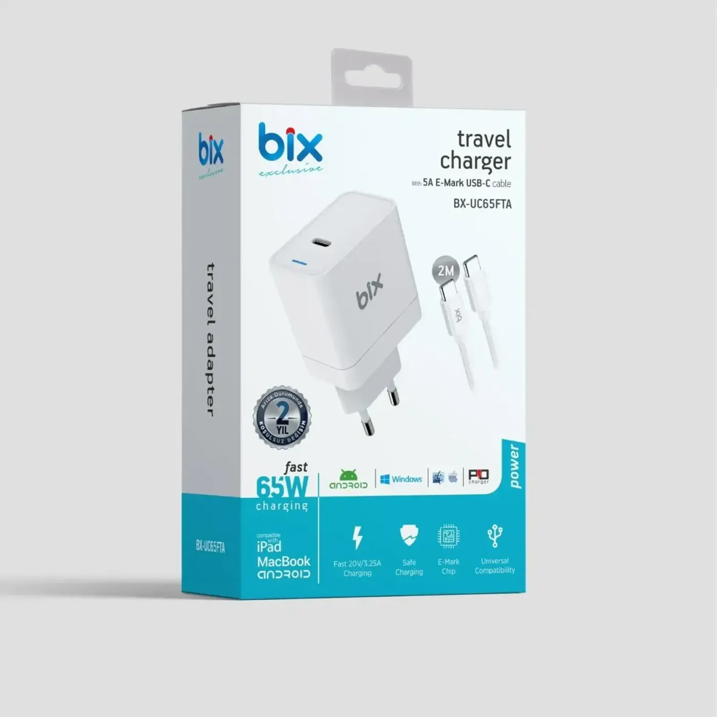 BX-UC65WFTA 65W PD Hızlı Şarj Adaptörü ve E-Mark Çipli — görsel 4