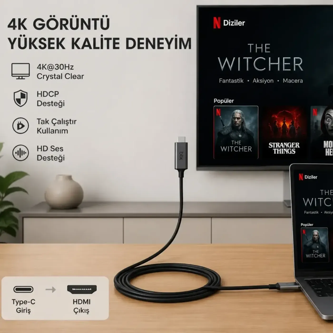 BX02HB USB-C to 4K@30Hz HDMI Kablo 1.8 metre Windows — görsel 2
