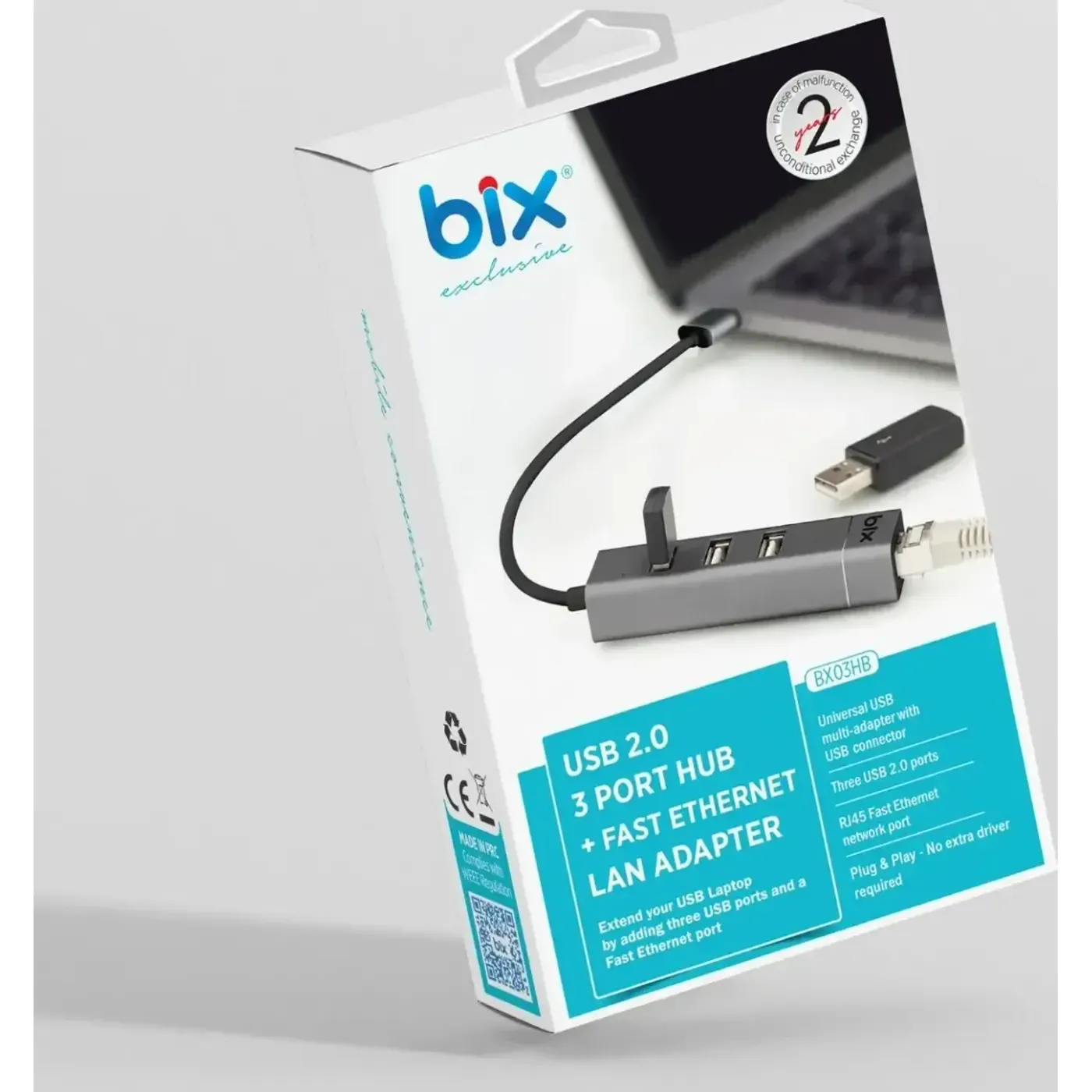BX03HB 3 Port USB 2.0 ve 10/100Mbps RJ45 Ethernet — görsel 4