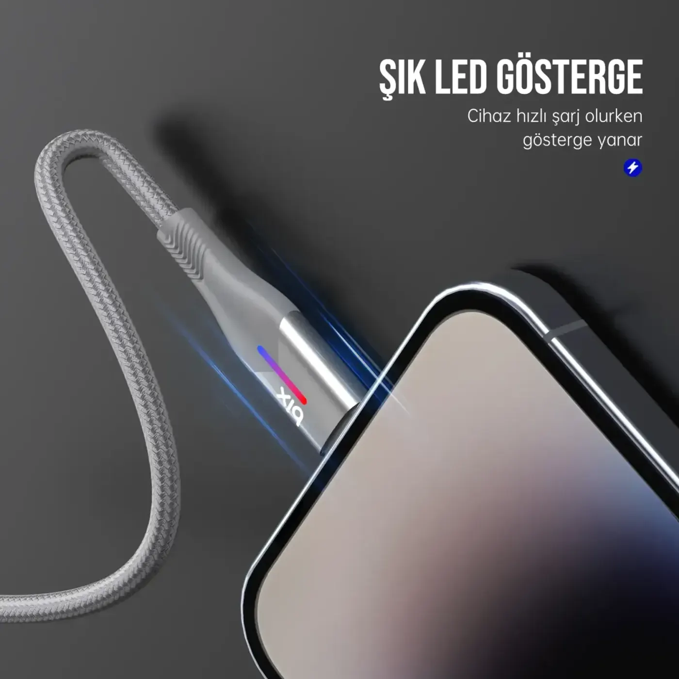 BX04CL Type-C to Lightning iPhone 27W Örgülü LED Işıklı — görsel 3