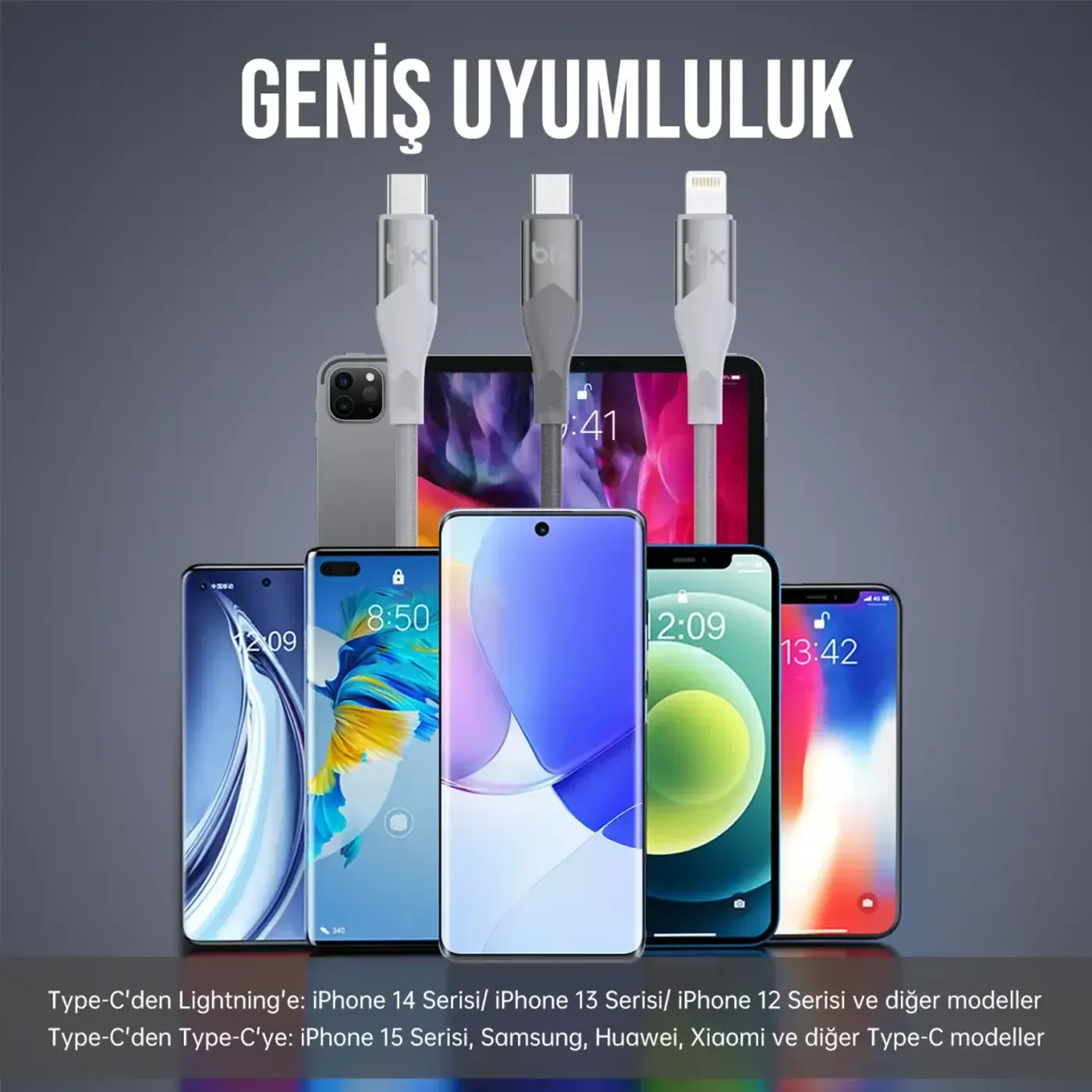 BX04CL Type-C to Lightning iPhone 27W Örgülü LED Işıklı — görsel 5