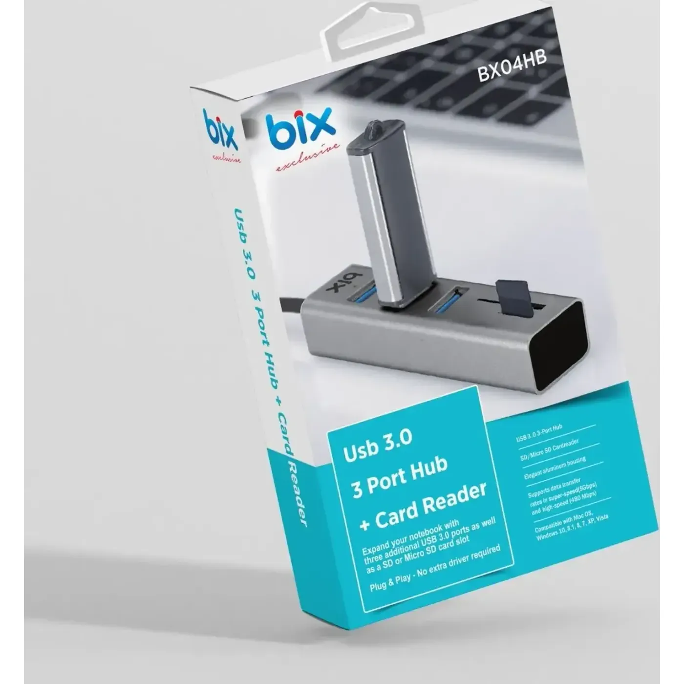 BX04HB USB 3.0 Kart Okuyucu ve 3 Portlu Çoklayıcı Hub — görsel 4