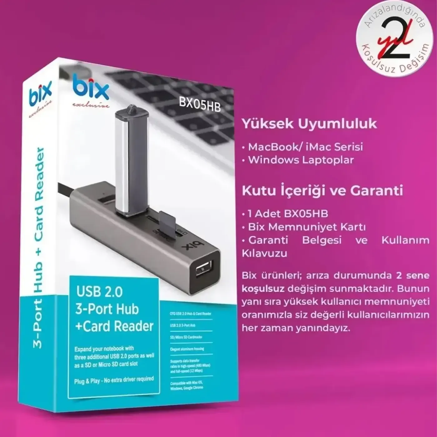 BX05HB 3x USB 2.0 Portlu ve Micro SD / SD Kart Girişli — görsel 4