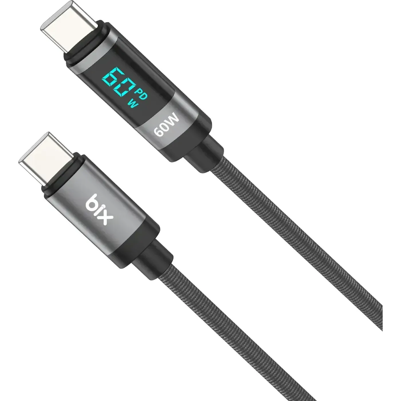 BX06CC Type-C to Type-C 60W Örgülü LED Dijital Ekranlı — görsel 2