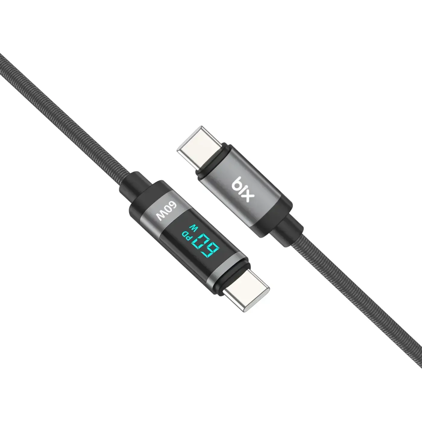 BX06CC Type-C to Type-C 60W Örgülü LED Dijital Ekranlı — görsel 3