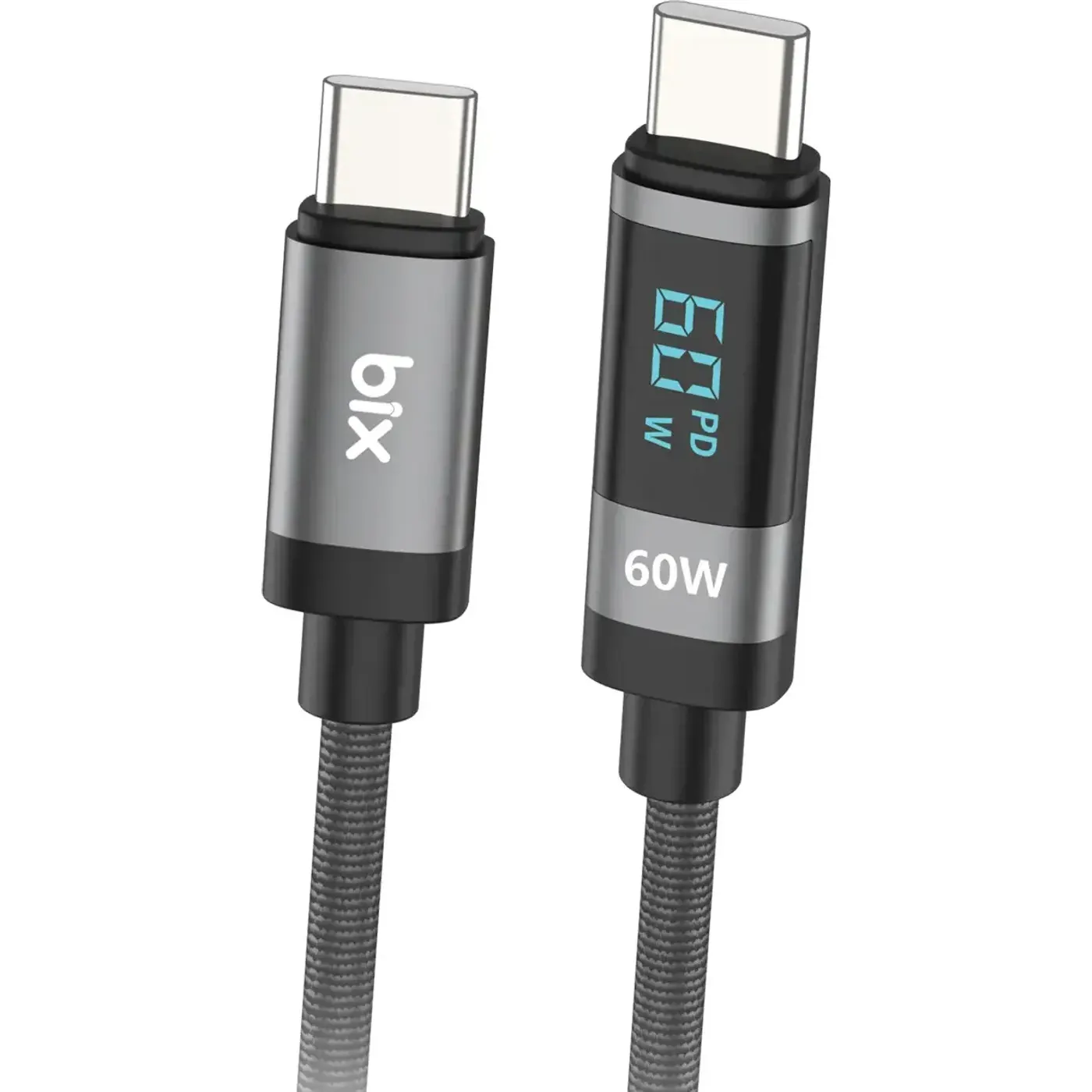 BX06CC Type-C to Type-C 60W Örgülü LED Dijital Ekranlı
