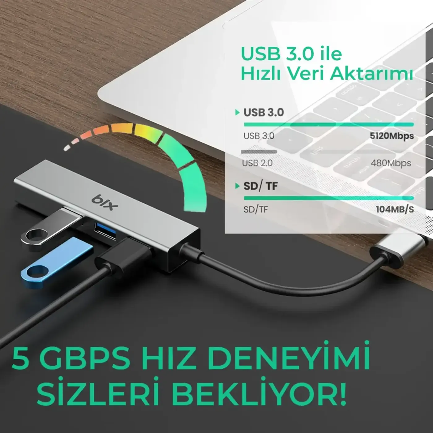 BX06HB USB 3.0 Gigabit Ethernet 3 Portlu Çoklayıcı Hub — görsel 2