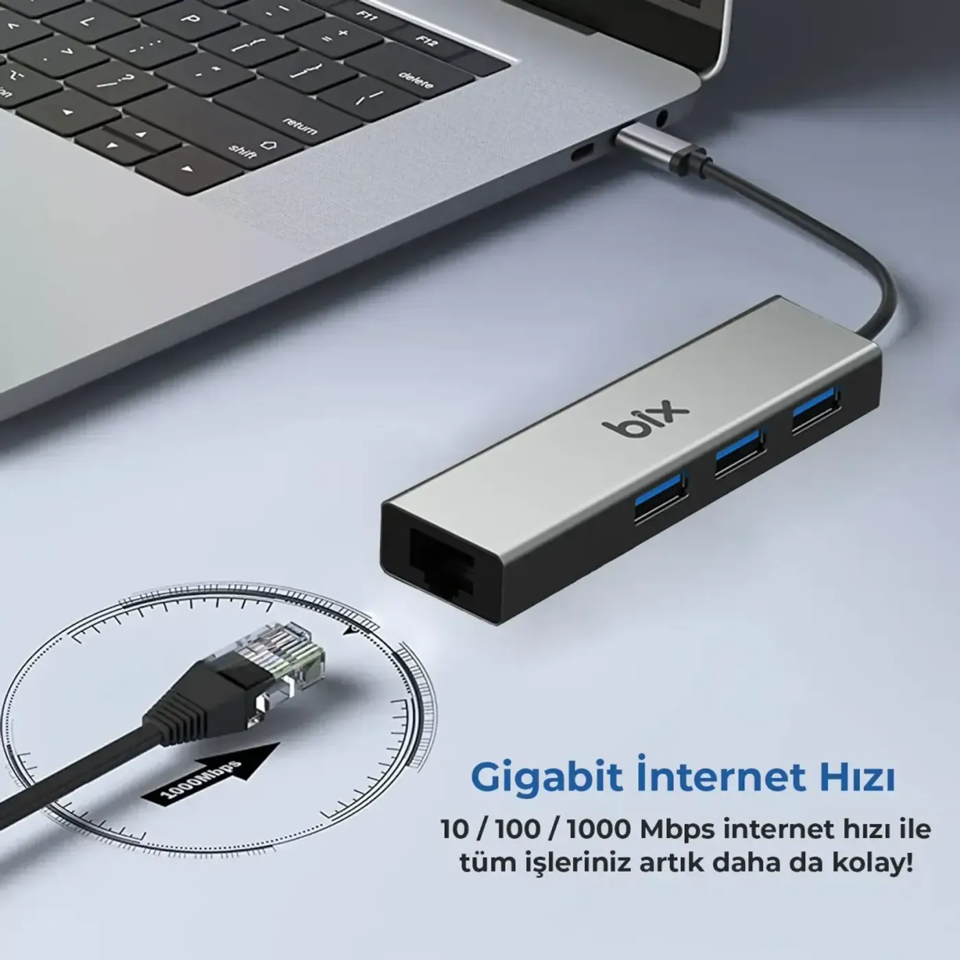 BX06HB USB 3.0 Gigabit Ethernet 3 Portlu Çoklayıcı Hub — görsel 3