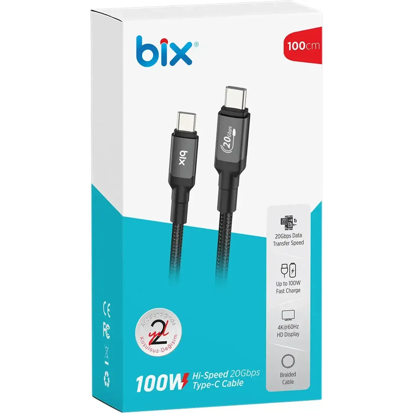 BX07CC 100W Hi-Speed 20Gbps 4K 60Hz Örgülü Metalik — görsel 3