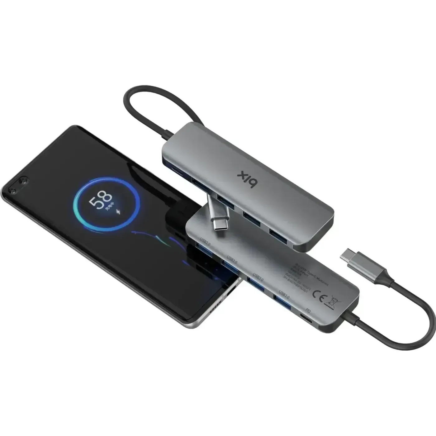 BX07HB Type-C PD 4 Portlu USB 3.0 Dönüştürücü Hub — görsel 3