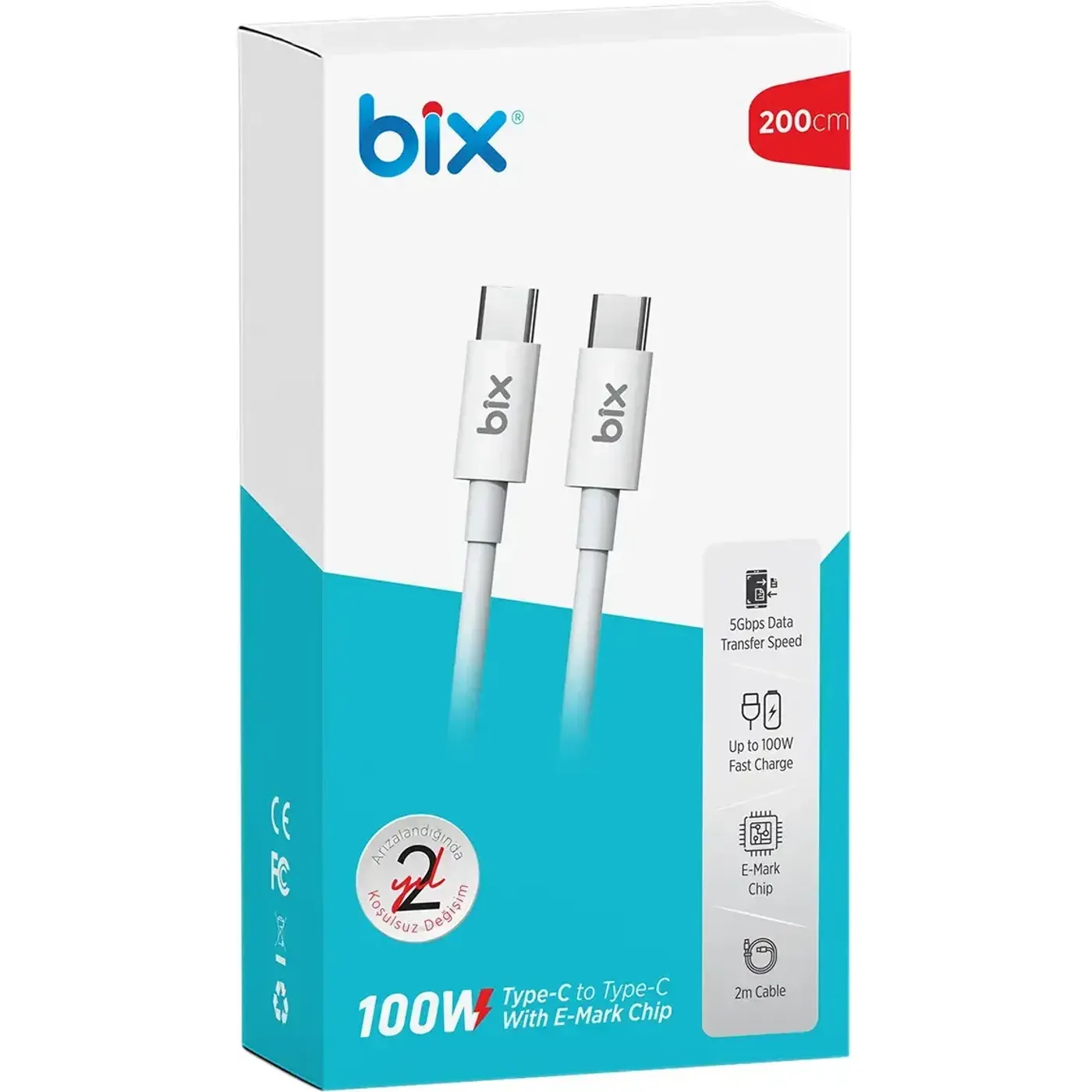 BX08CC 100W 5Gbps E-Mark Çipli Type-C to Type-C PD Şarj — görsel 3