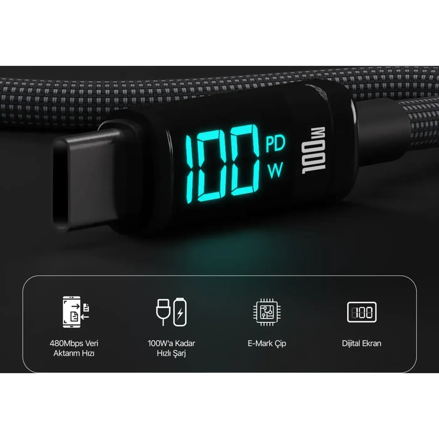 BX09CC Type-C to Type-C 100W 480Mbps E-Marker Kablosu — görsel 2