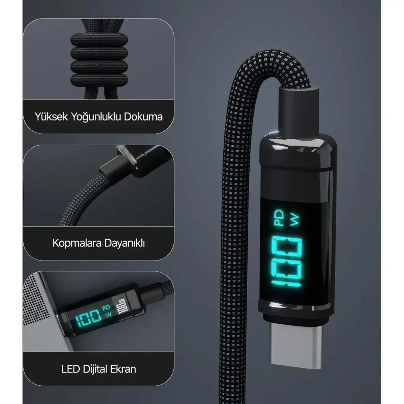 BX09CC Type-C to Type-C 100W 480Mbps E-Marker Kablosu — görsel 4