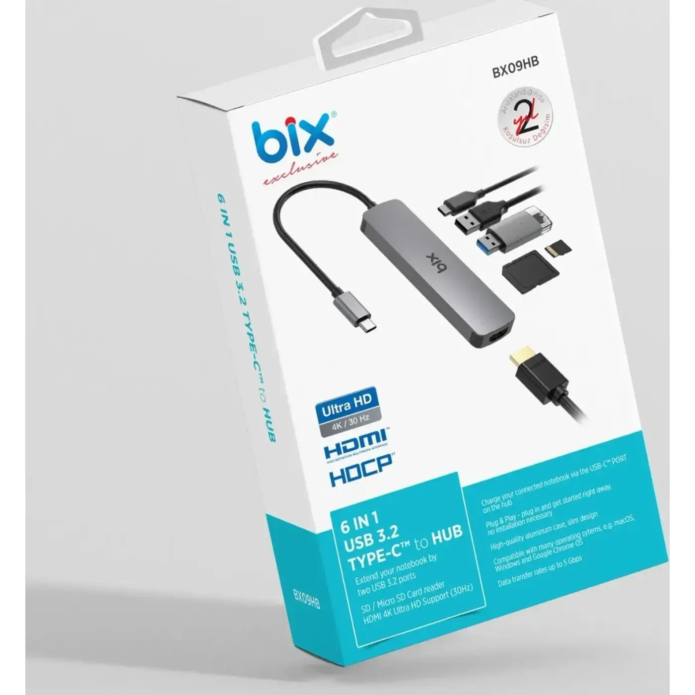 BX09HB Type-C to 2*USB 3.2 4K/30Hz HDMI SD TF Kart — görsel 4