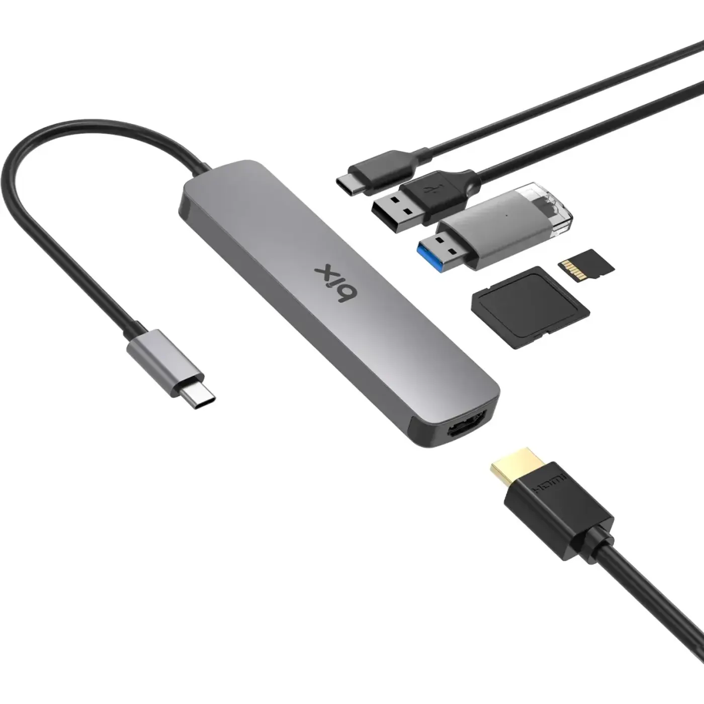 BX09HB Type-C to 2*USB 3.2 4K/30Hz HDMI SD TF Kart