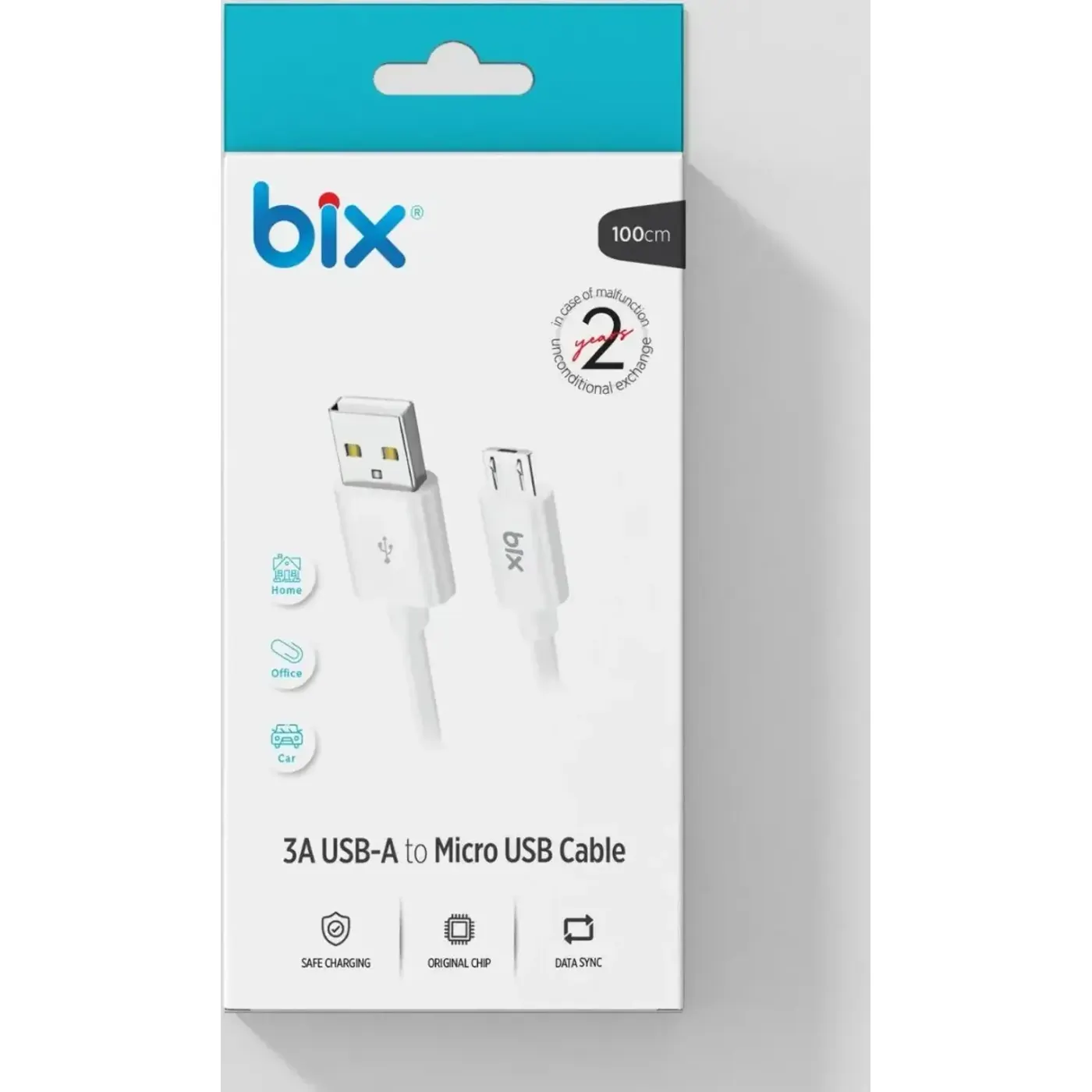 BX100MW 3A Micro USB Şarj ve Data Kablosu Beyaz — görsel 3