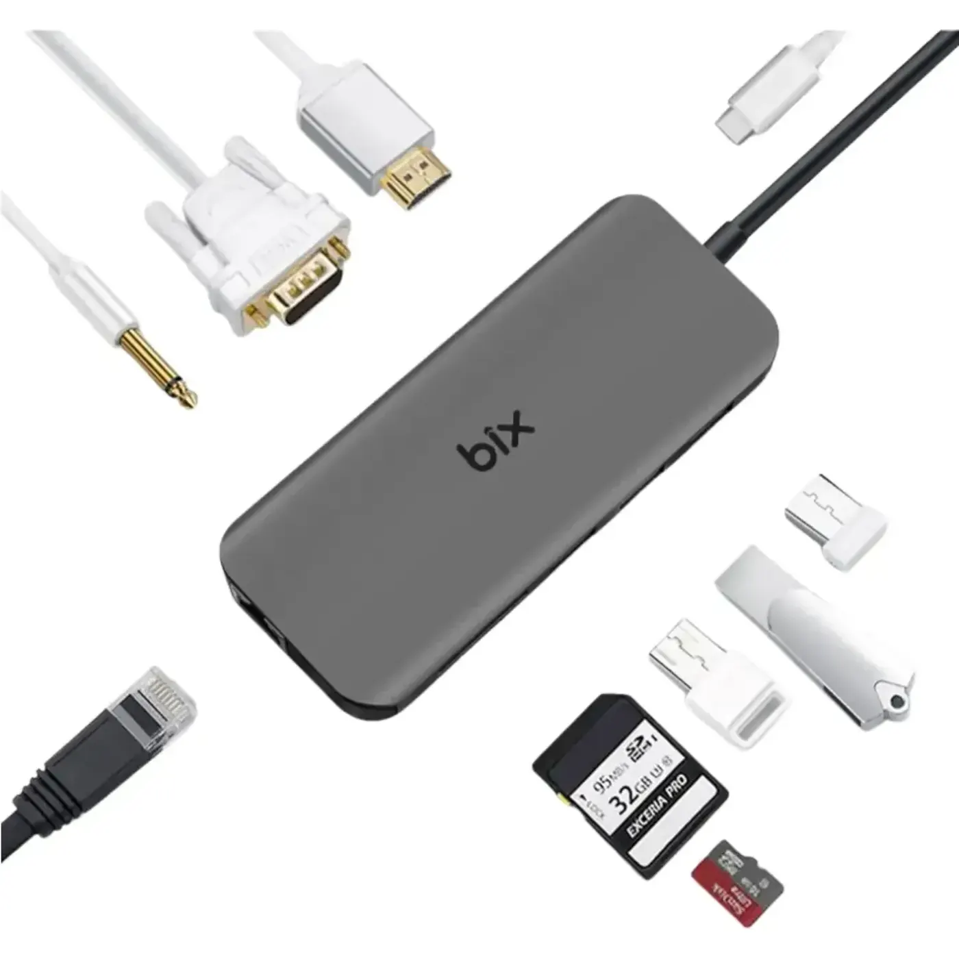 BX11HB Type-C HDMI VGA Ethernet Kart Okuyucu USB