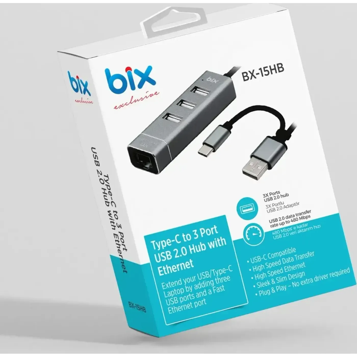 BX15HB Type-C USB Ethernet 3 Portlu Çoklayıcı Hub — görsel 2