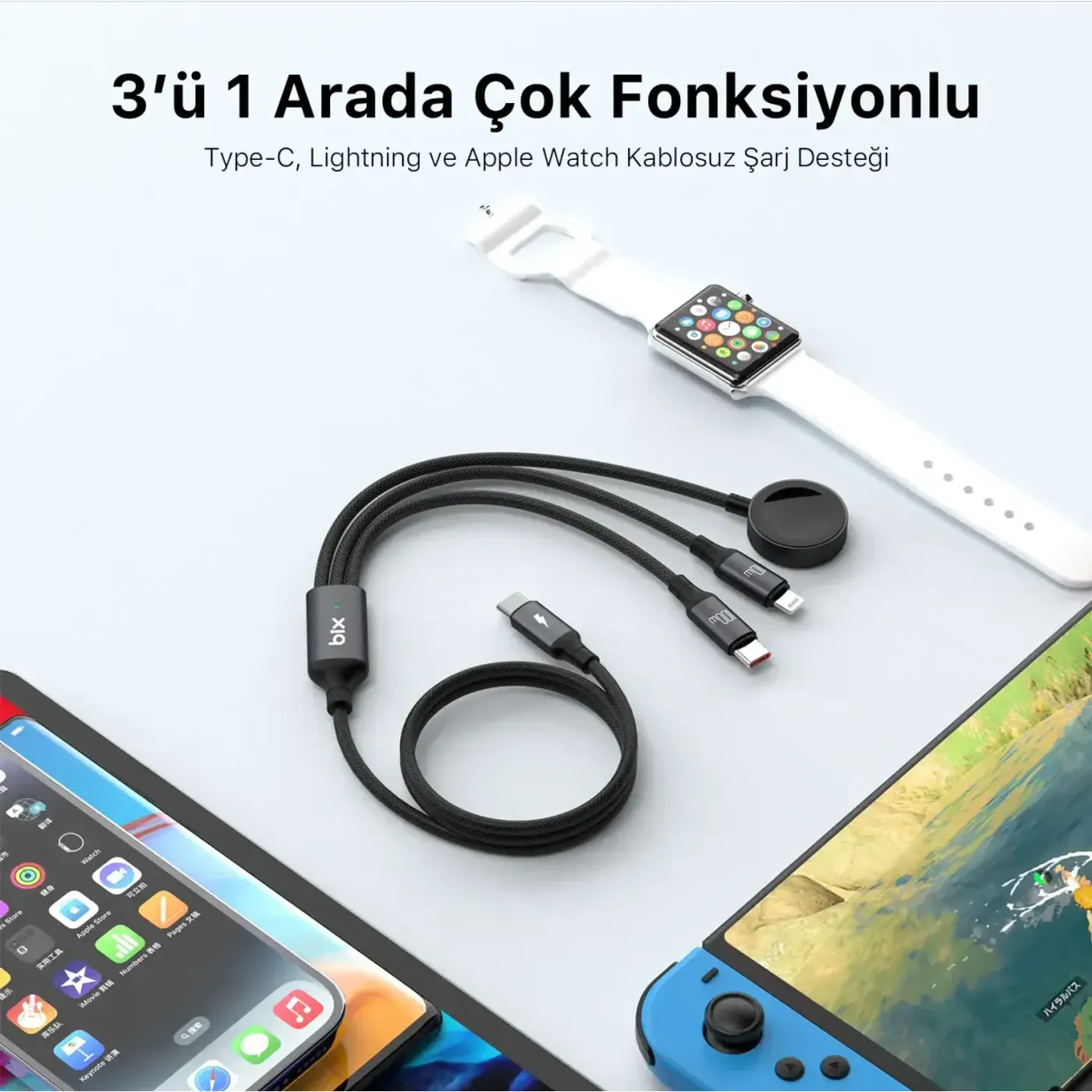 BXA3W1 100W Type-C, Lightning ve Apple Watch için 3’ü 1 — görsel 4