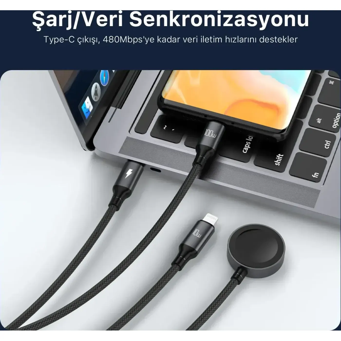 BXA3W1 100W Type-C, Lightning ve Apple Watch için 3’ü 1 — görsel 5
