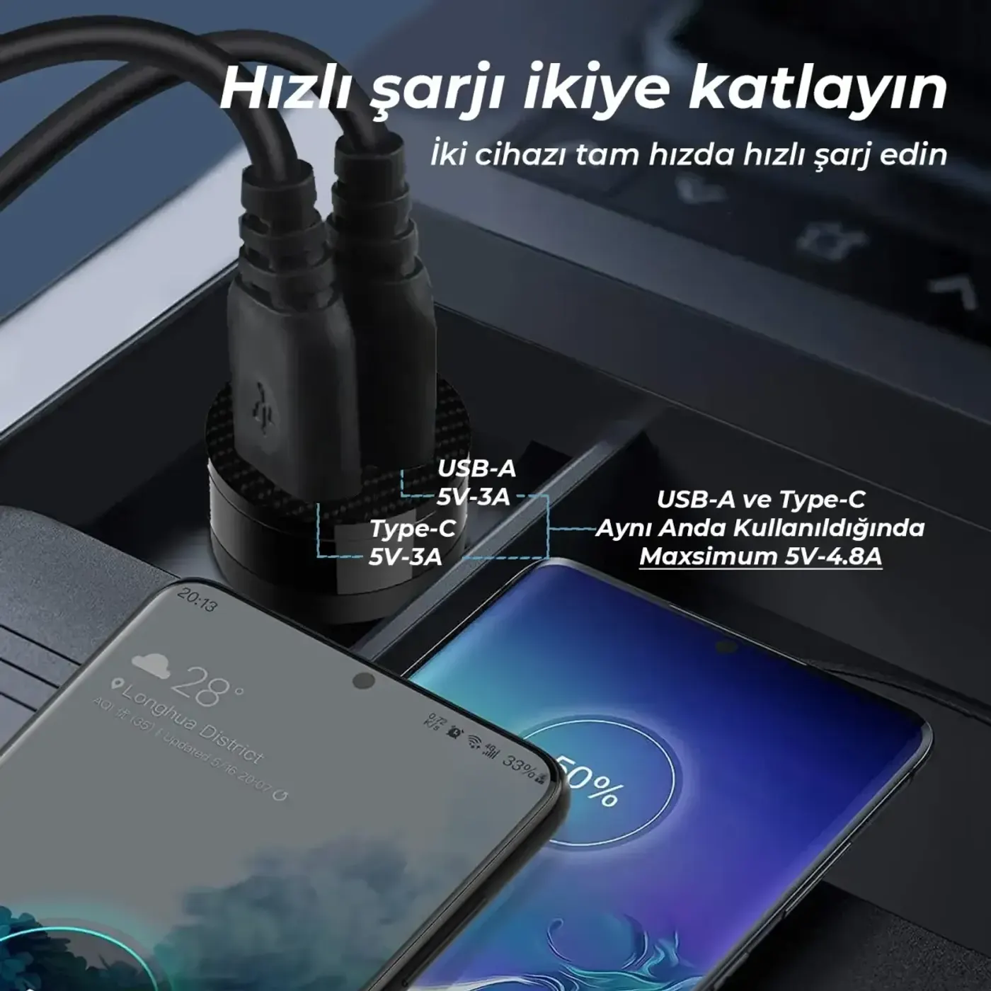 BXAC65C 65W PD Type-C & USB-A Çift Portlu Şarj — görsel 2