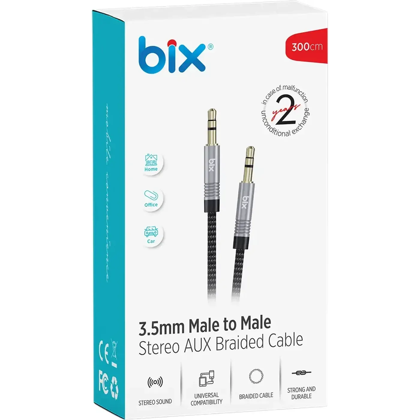 BXAU103 3.5mm Erkek to Erkek Örgülü TRS Stereo Aux Ses — görsel 4