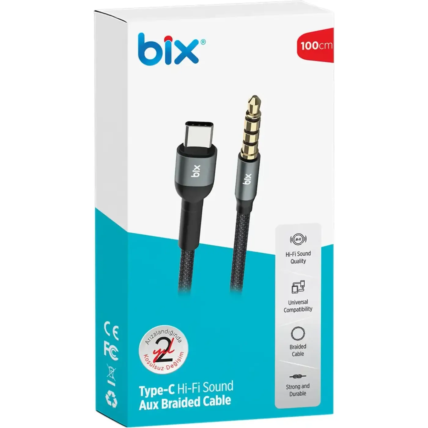 BXAU1C Type-C 3.5mm Aux Hi-Fi Ses Kablosu 1 Metre — görsel 4