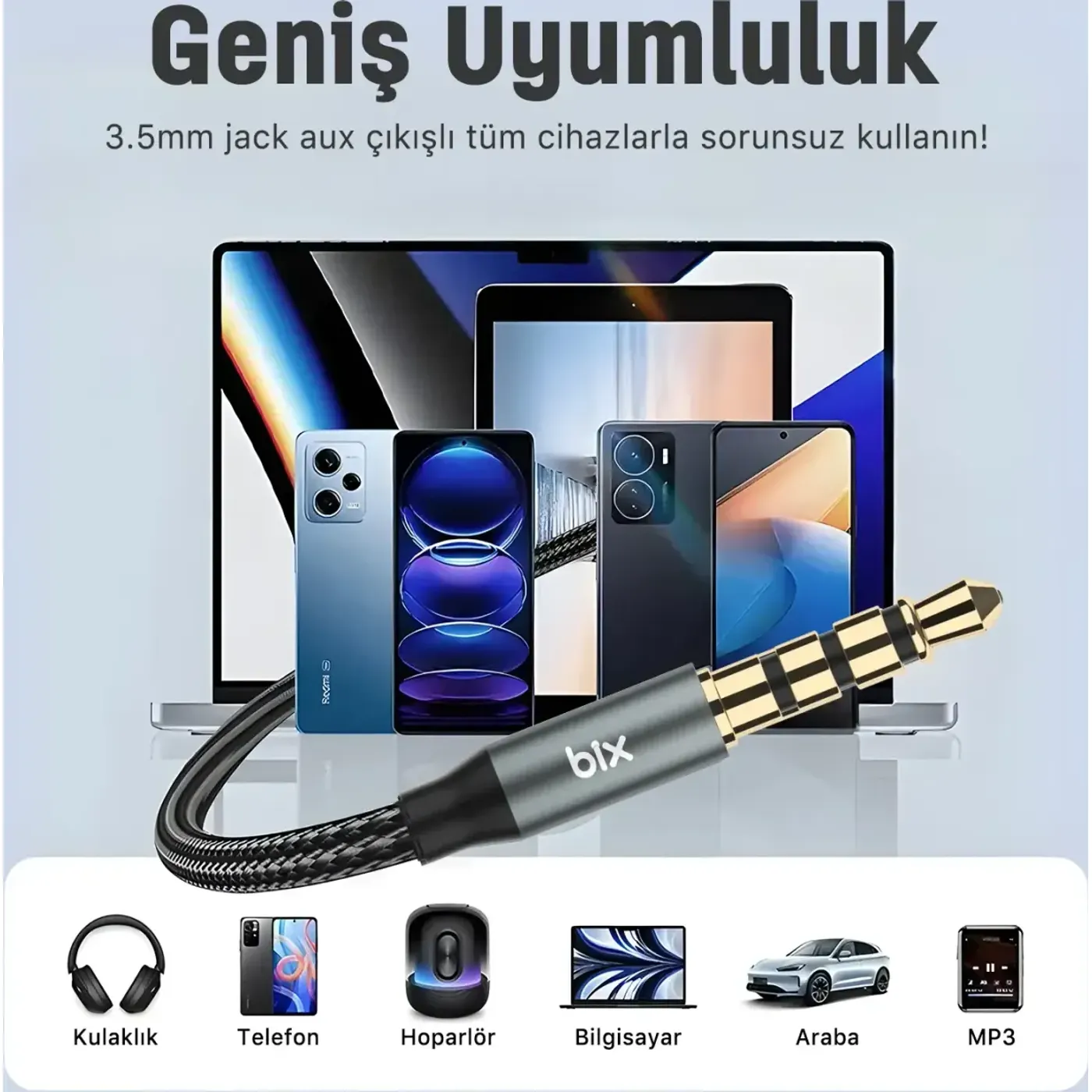 BXAU3C Hi-Fi 3.5mm Erkek to Erkek Örgülü Aux Ses — görsel 6
