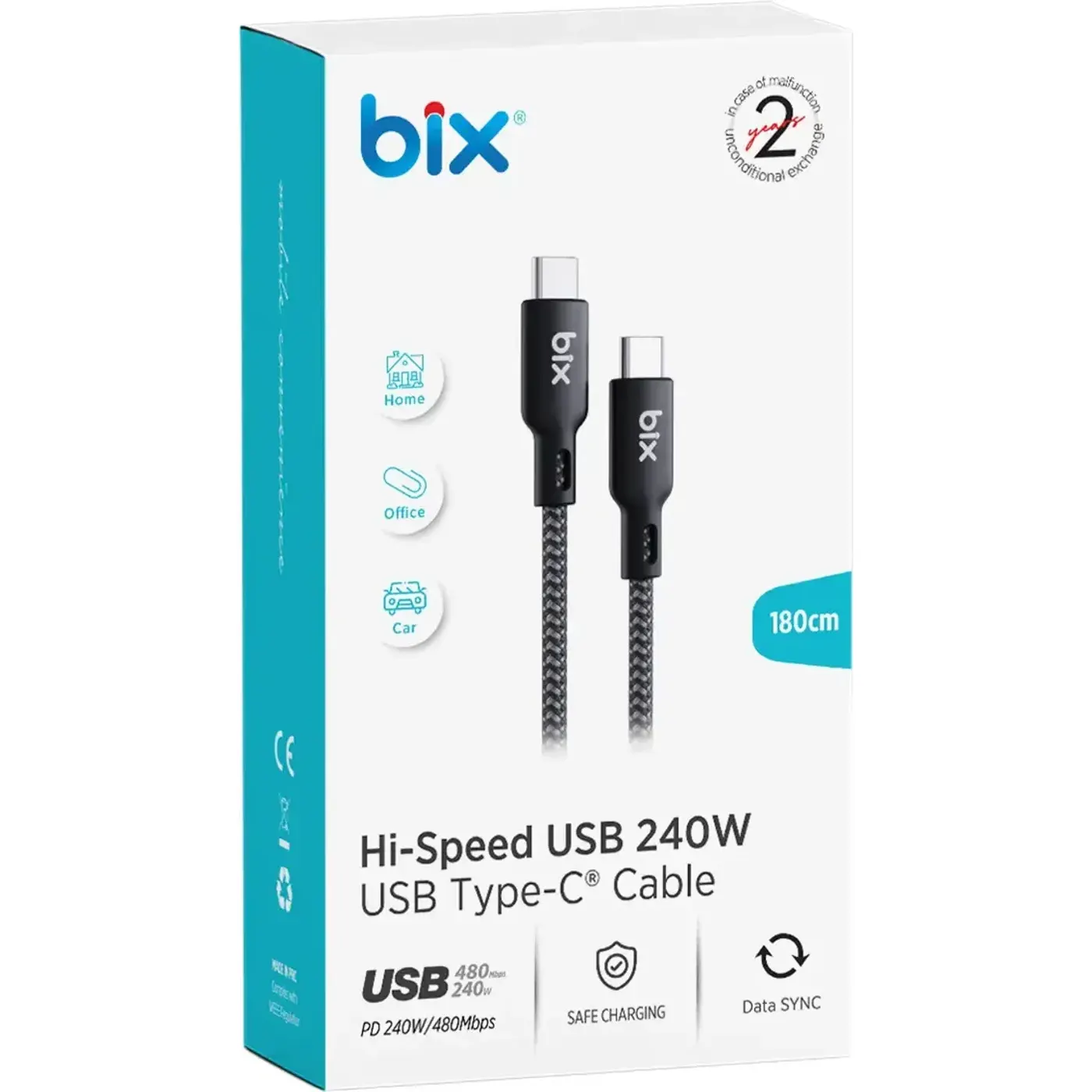 BXCC240 Type-C to Type-C 240W 480Mbps Hi-Speed Kablosu — görsel 4