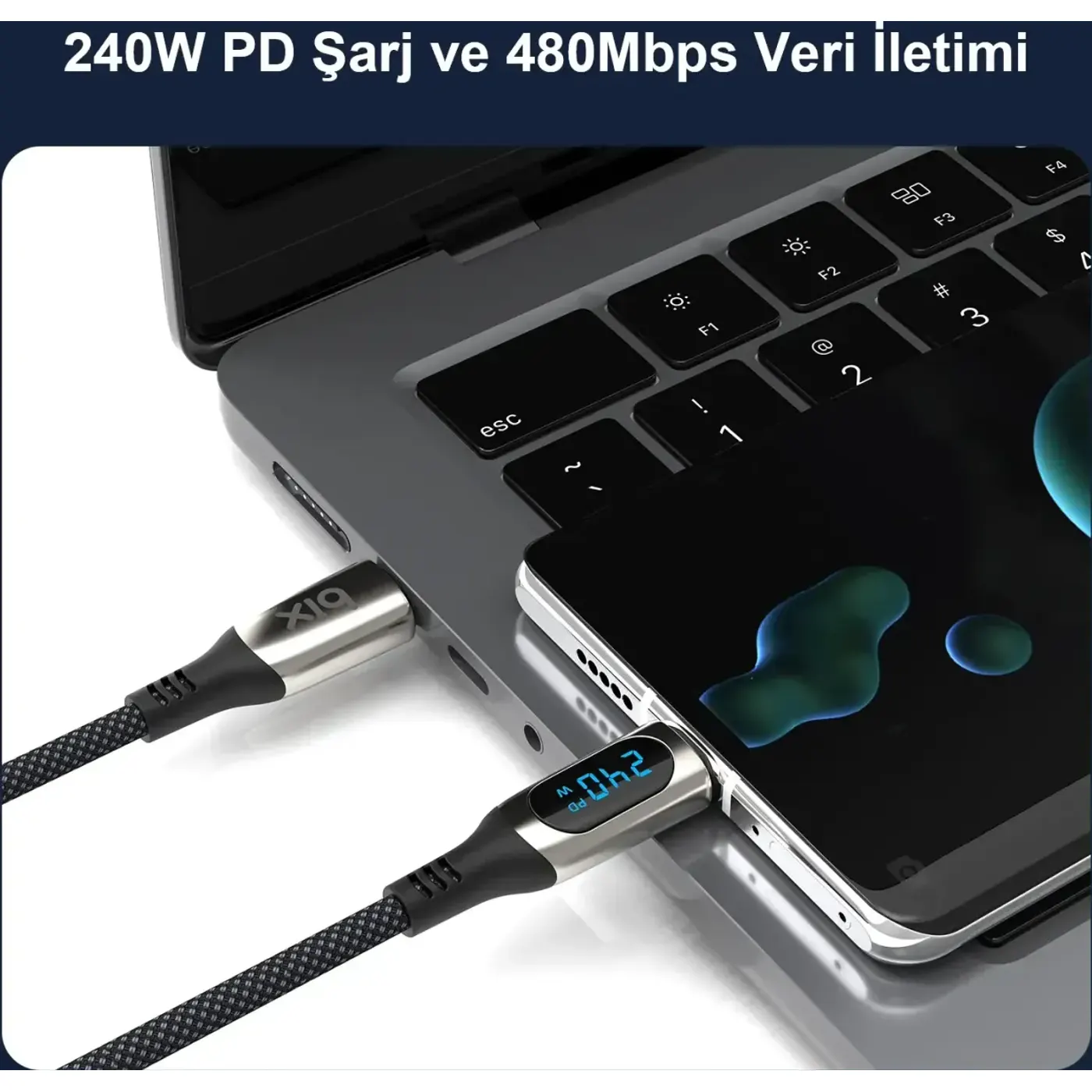 BXCC243 Type-C to Type-C 240W 480Mbps E-Marker Kablosu — görsel 4