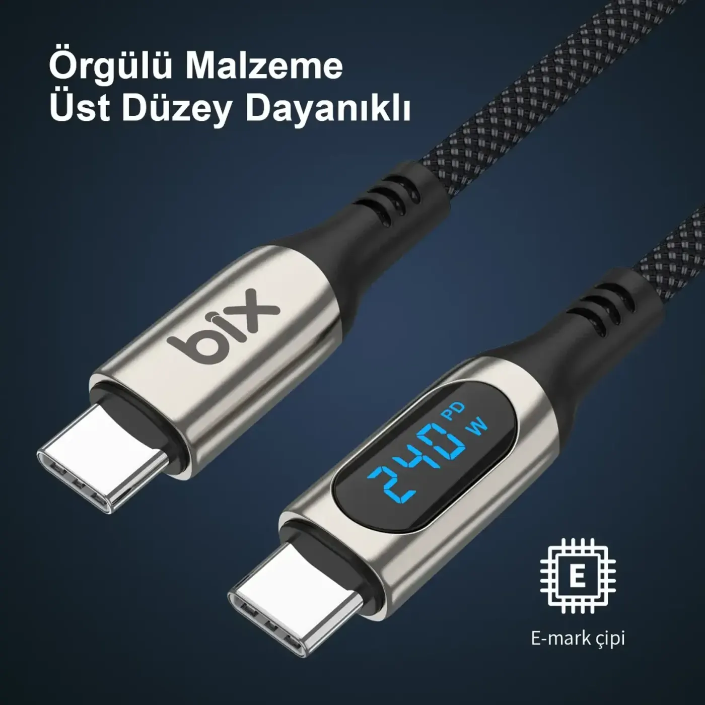 BXCC243 Type-C to Type-C 240W 480Mbps E-Marker Kablosu — görsel 5