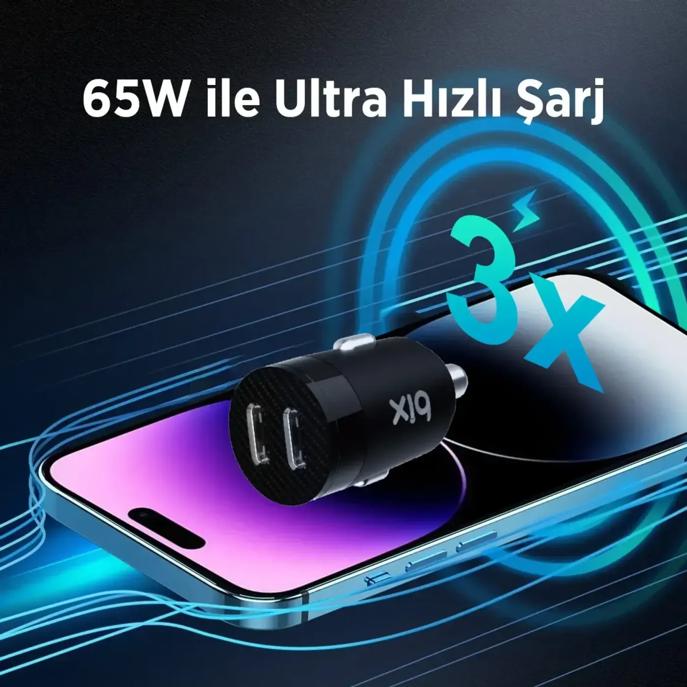 BXCC65C 65W Çift Portlu Type-C Araç Şarj Aleti iPhone — görsel 5