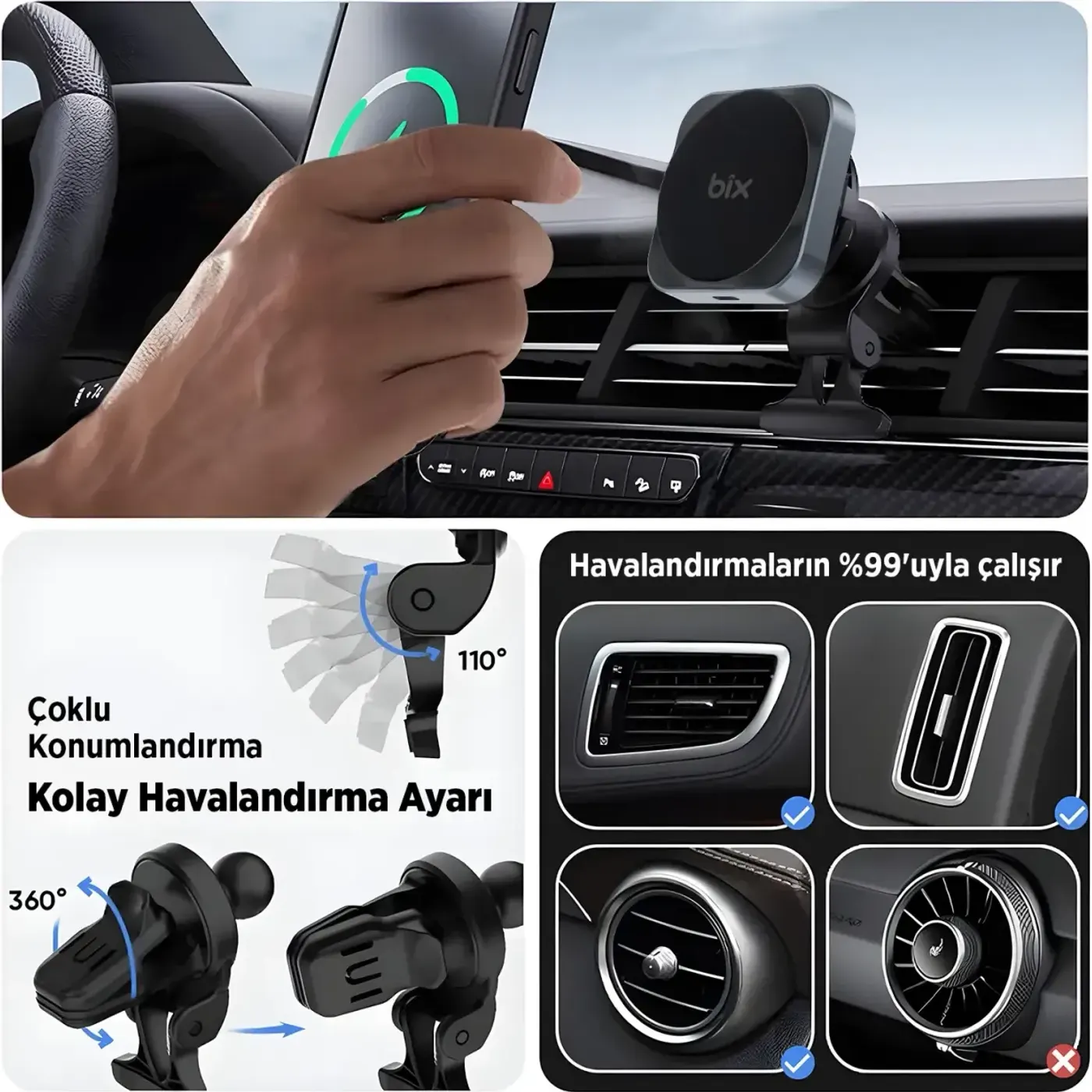 BXCH10 15W Kablosuz Şarj Destekli 180° Ayarlanabilir — görsel 3
