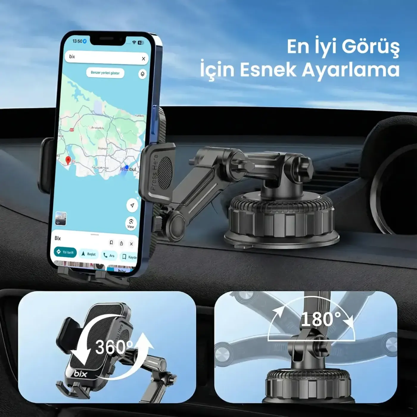 BXCH15 Uzayabilen ve Ayarlanabilir Cam Telefon Tutucu — görsel 3