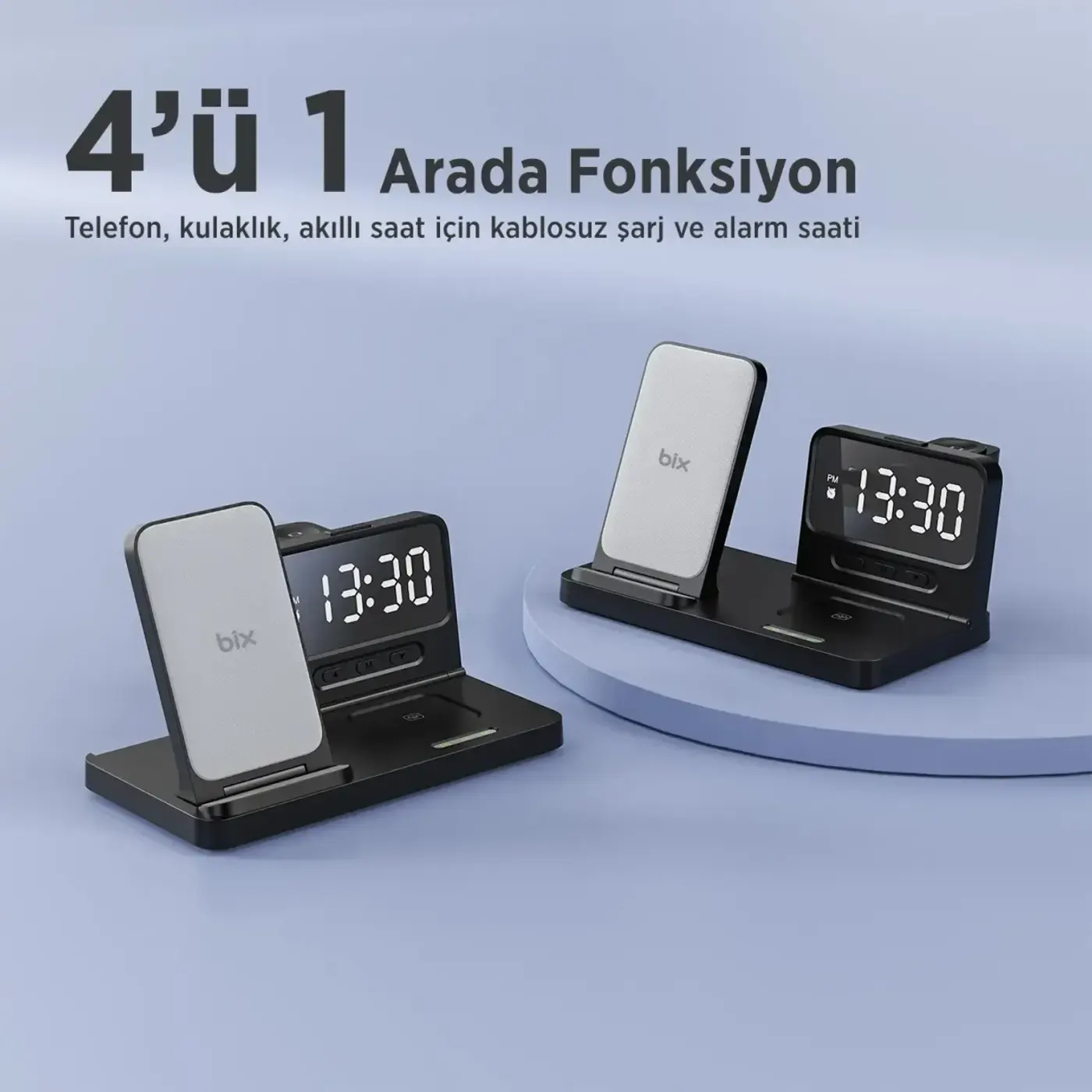 BXMW4 Alarmlı Saat Özellikli 15W Akıllı Telefon Şarj — görsel 2