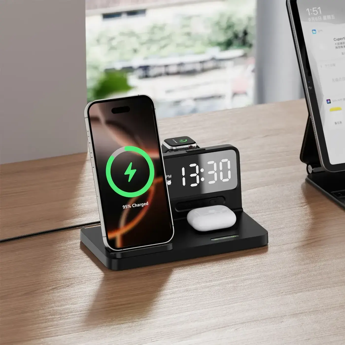BXMW4 Alarmlı Saat Özellikli 15W Akıllı Telefon Şarj — görsel 4