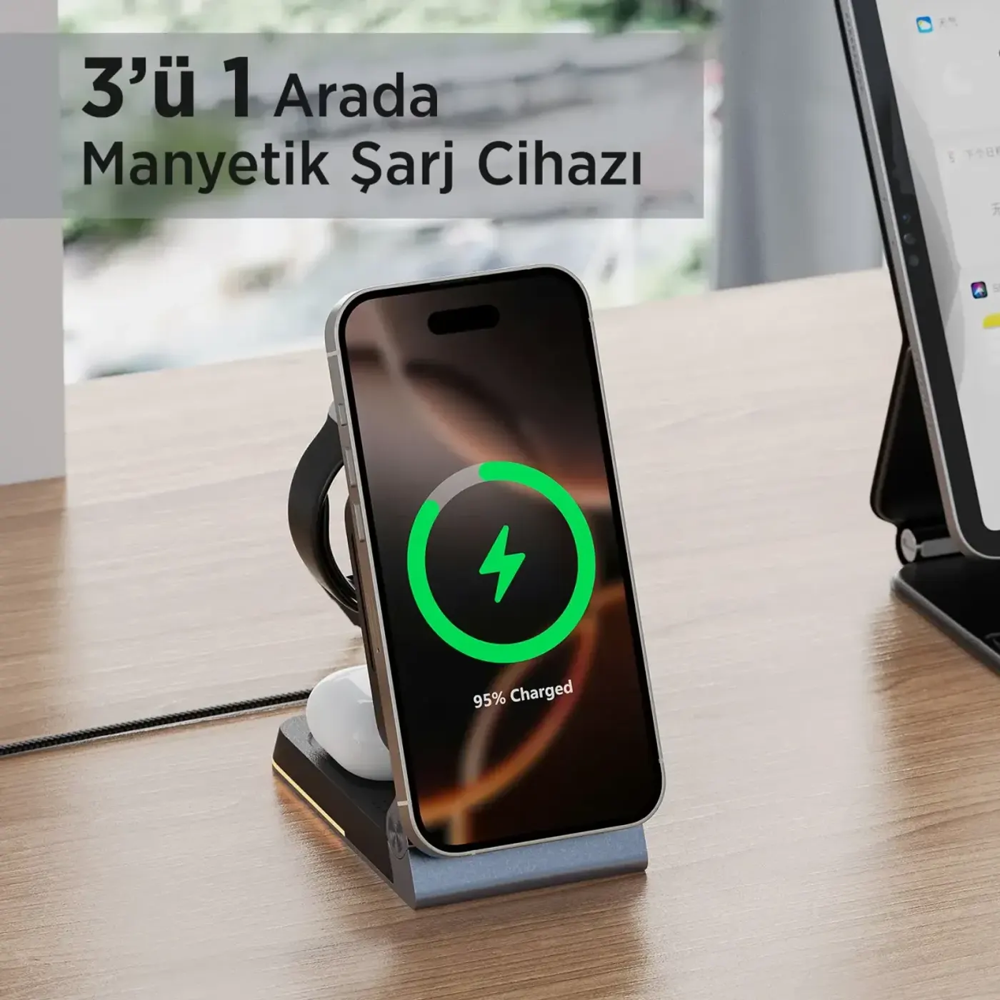 BXMW5 3’ü 1 Arada 15W Akıllı Telefon TWS Kablosuz Şarj — görsel 6