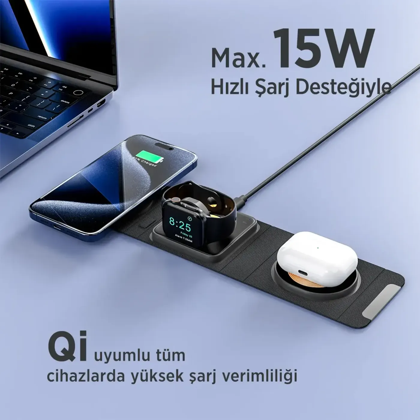 BXMW6 3’ü 1 Arada Akıllı Telefon, Akıllı Saat Şarj — görsel 4