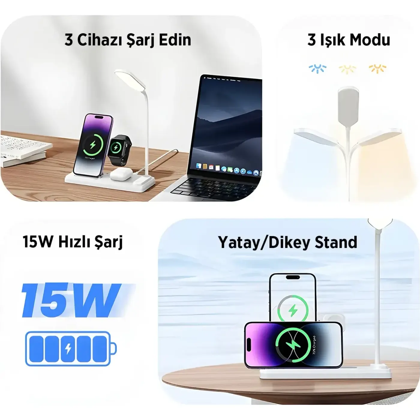 BXMW8 3’ü 1 Arada Akıllı Telefon, Akıllı Saat Şarj — görsel 6