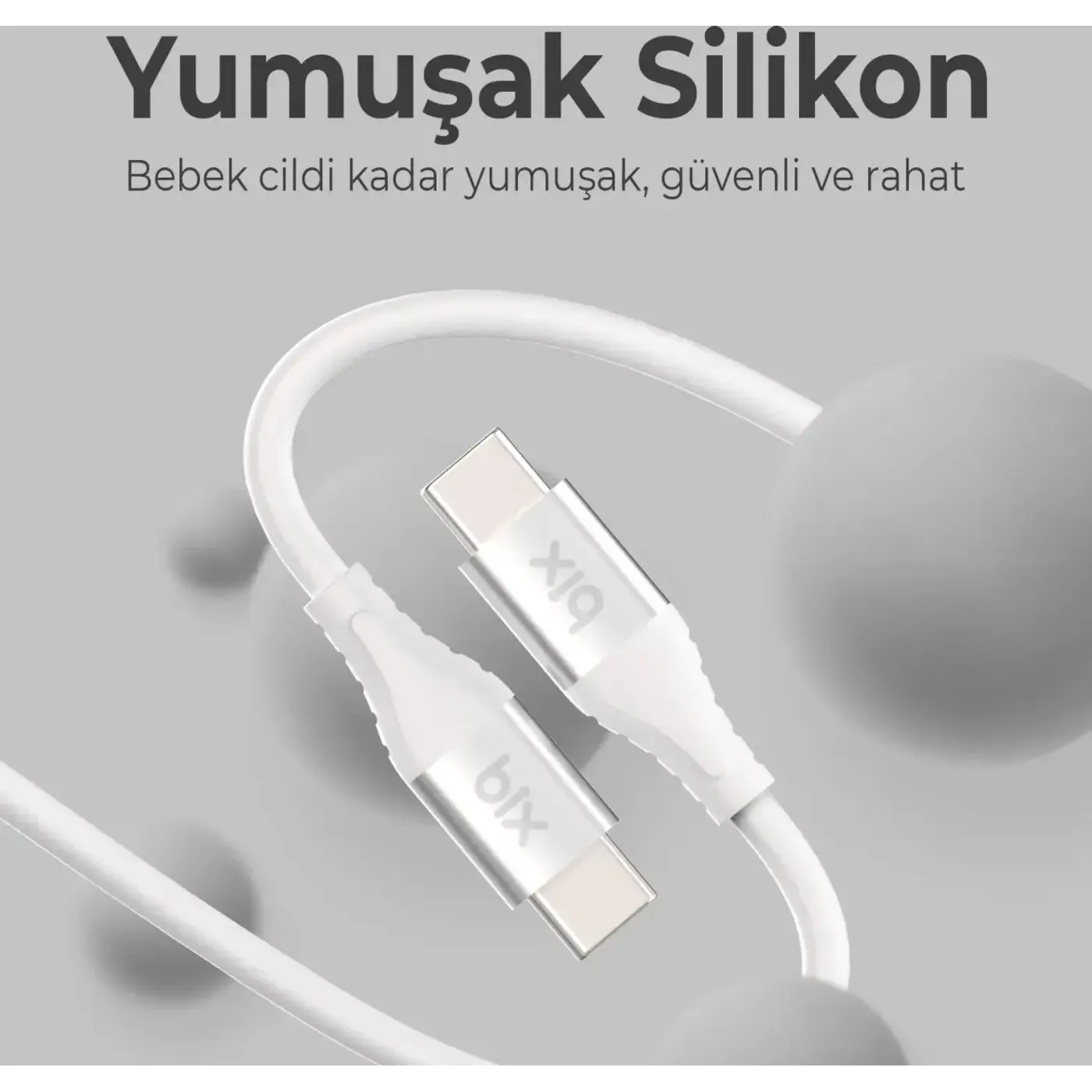 BXSC1CC 60W Type-C to Type-C Silikon Şarj ve Data — görsel 4